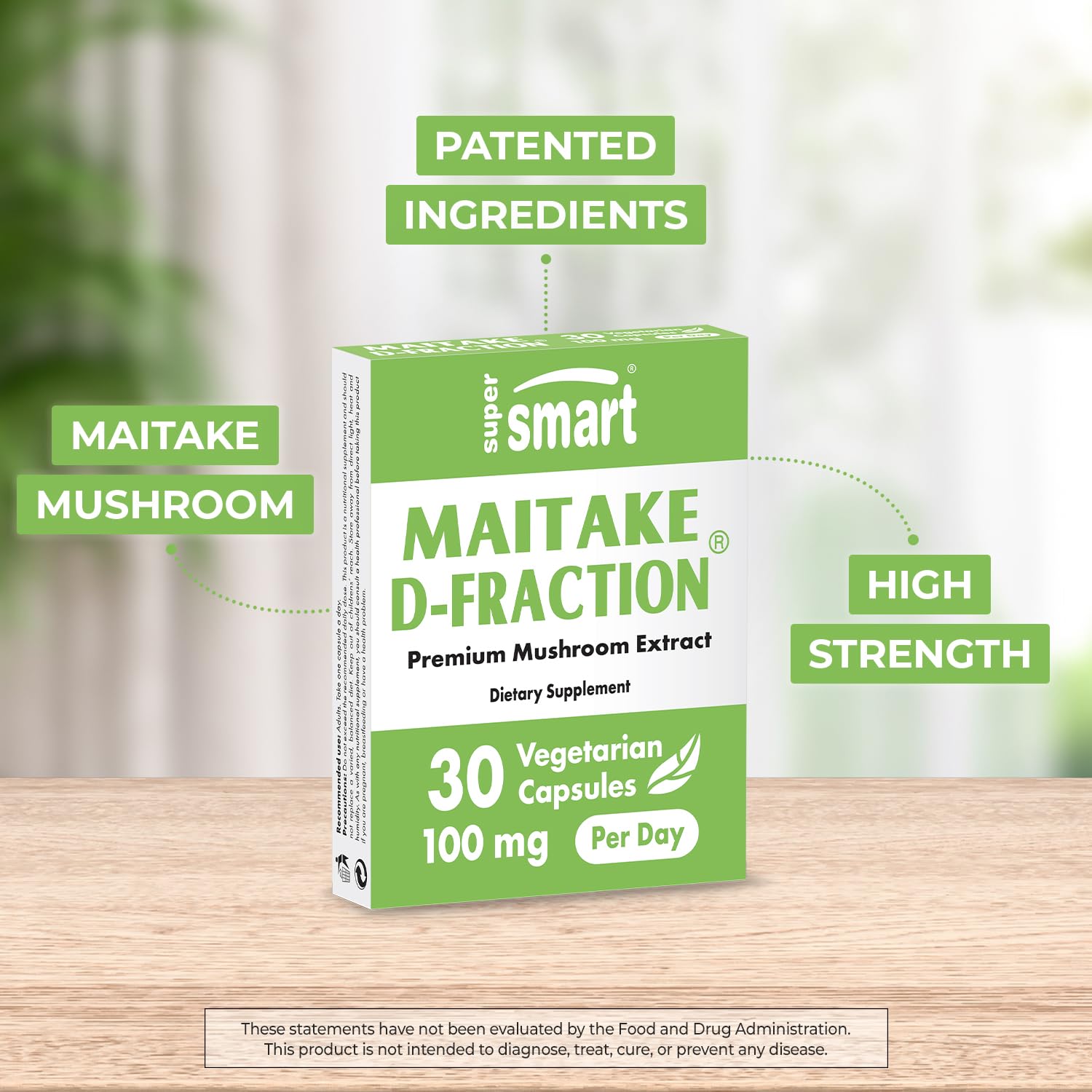 Supersmart Maitake D-Fraction Pro 100mg – Premium Mushroom Extract, Non-GMO & Gluten Free, 30 Vegetarian Capsules
