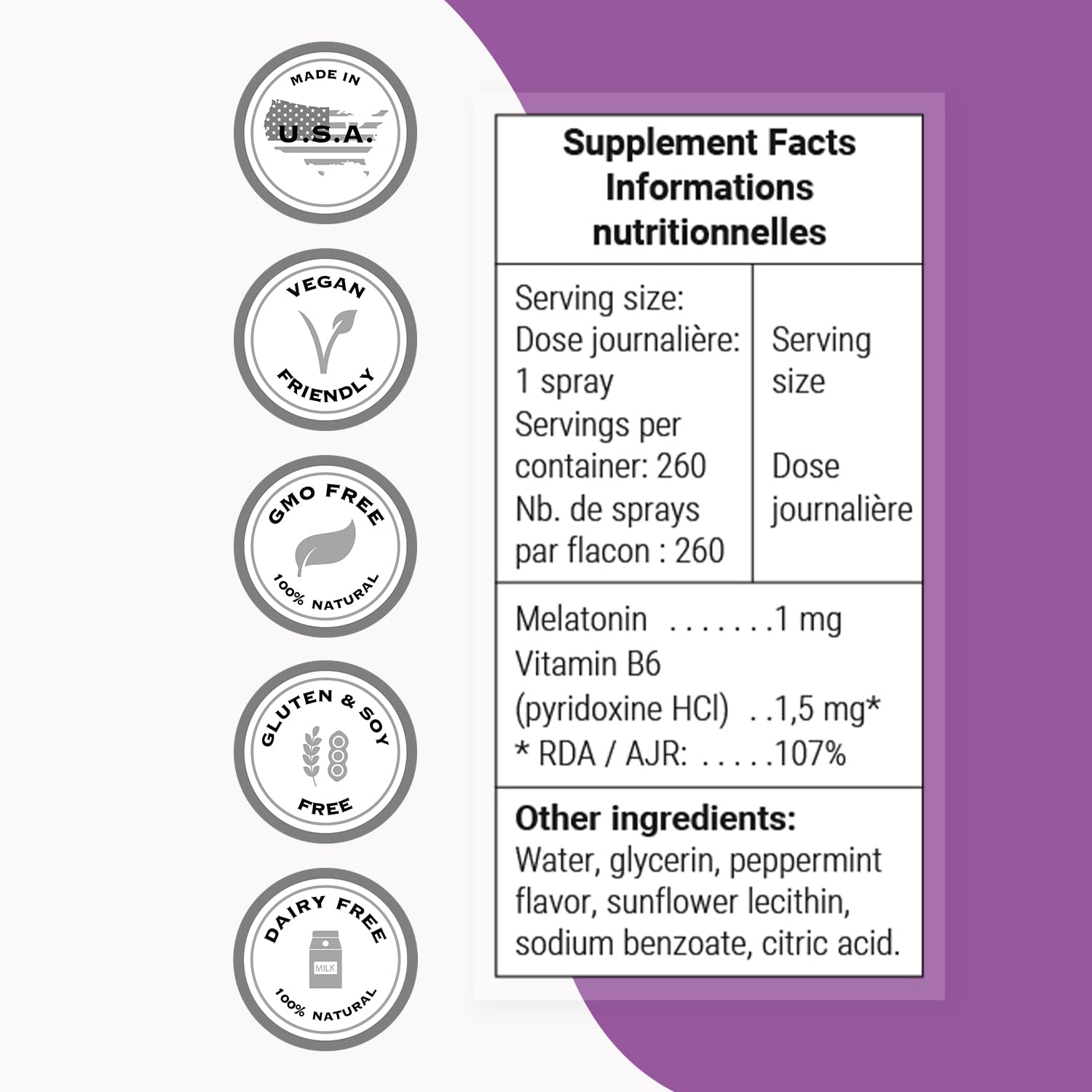 Supersmart Melatonin Spray 1mg/Day – Fast Action & Timed Release | Peppermint, Non-GMO, Gluten Free | 60 ml Pack of 2