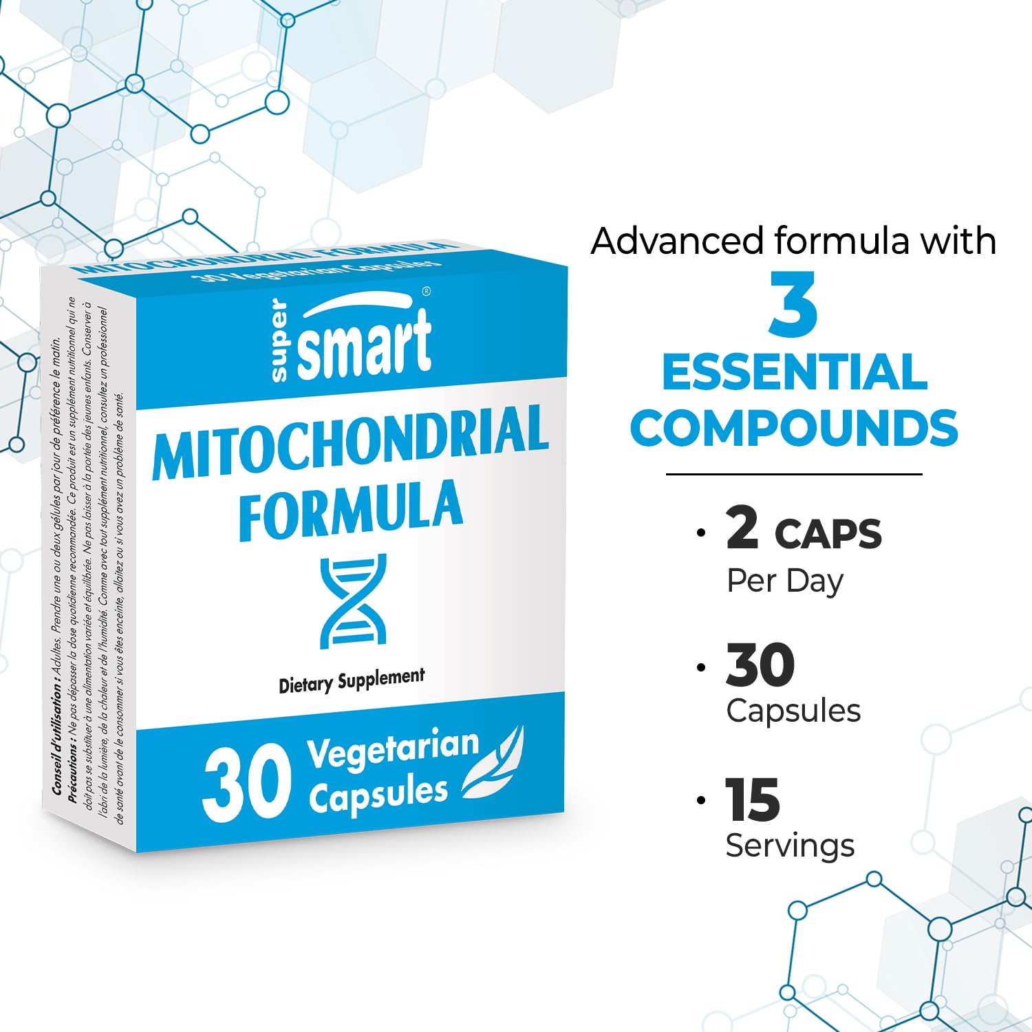 SuperSmart Mitochondrial Formula Advanced - PQQ, R-Lipoic Acid & Acetyl-L-Carnitine | Non-GMO, Gluten Free | 30 Vegetarian Capsules