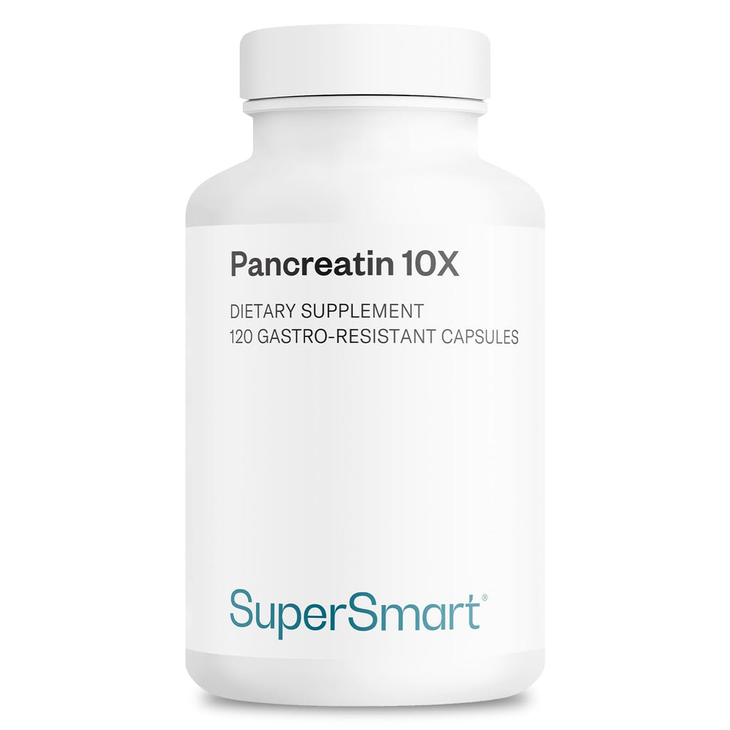 Supersmart - Pancreatin 10X 4000 per Day (Extra Strength) - Digestive Enzymes Supplement - with Protease, Lipase, Amylase, Trypsin - Healthy Digestion Support | Non-GMO & Gluten Free - 120 DR Capsules