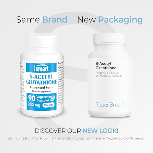 Supersmart S-Acetyl Glutathione 300mg per Day (High Absorption) - Stable Form of L-Glutathione Tripeptide - GSH Supplement | Non-GMO & Gluten Free - 90 Vegetarian Capsules