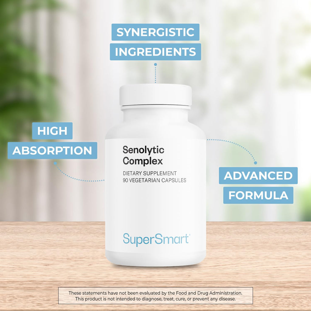 Supersmart Senolytic Complex (Advanced Formula) – Fisetin, Quercetin, Bromelain | Non-GMO & Gluten Free | 90 Vegetarian Capsules