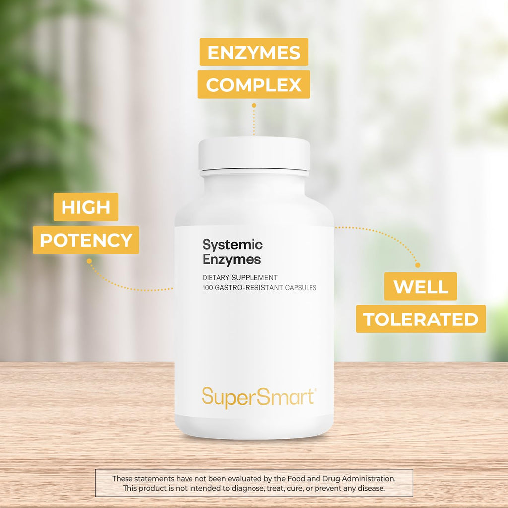 Supersmart Systemic Enzymes (High Potency) – Bromelain, Protease, Lipase, Trypsin, Chymotrypsin, Peptidase, Pancreatin | Non-GMO & Gluten Free - 100 DR Capsules