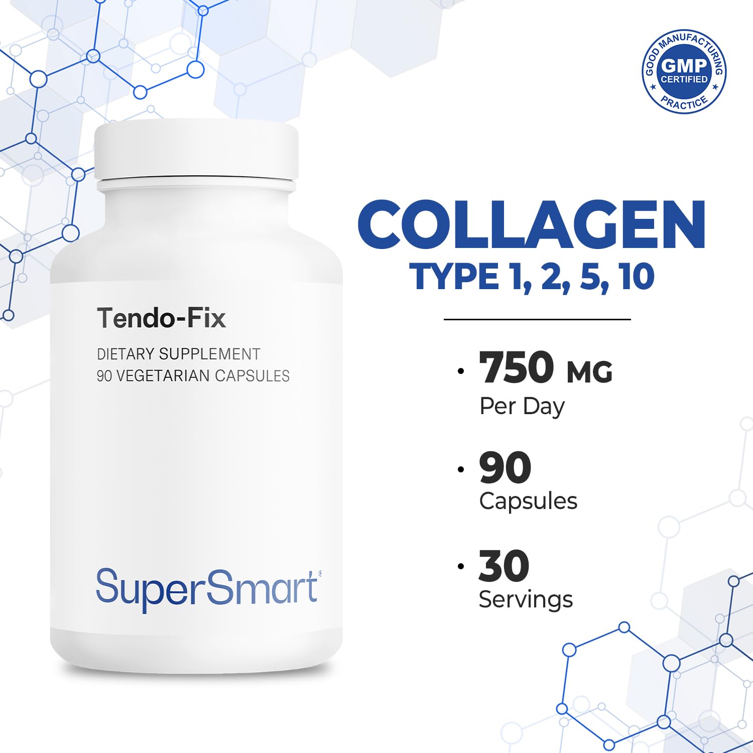 Supersmart Tendo-Fix 750 mg/day – Joint Mobility with Collagen | Non-GMO & Gluten Free – 90 Veg Capsules
