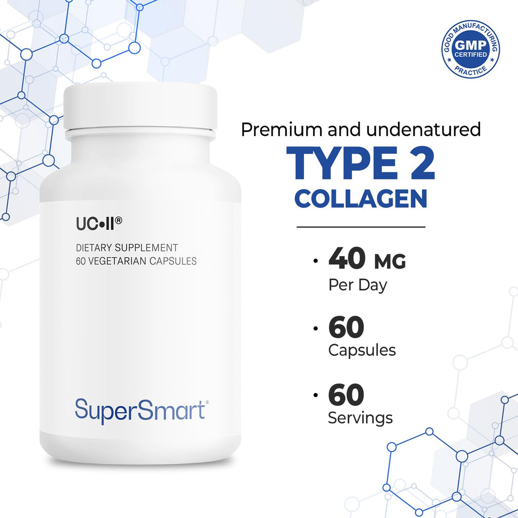 Supersmart UC-II Supplement – 40 mg/Day Undenatured Type II Collagen | Non-GMO, Gluten Free | 60 Vegetarian Capsules