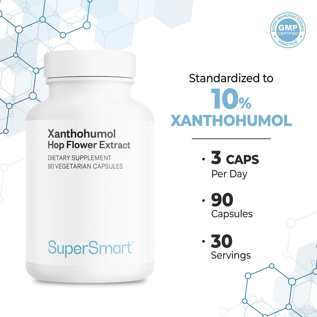 Supersmart Xanthohumol 150mg/day | Hops Flower Extract | Non-GMO & Gluten Free | 90 Veg Capsules