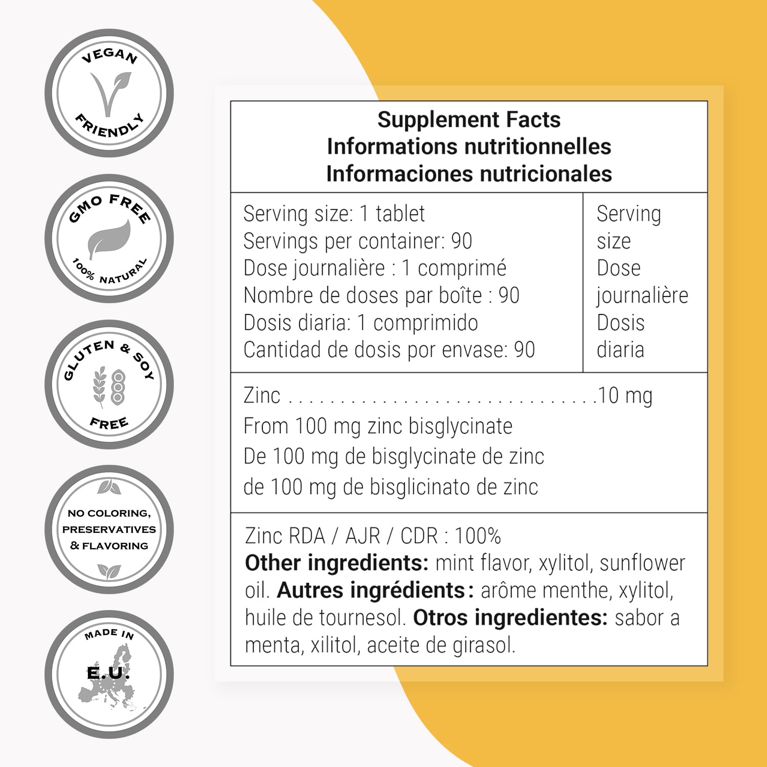 Supersmart Advanced Zinc Lozenges 10 mg | Zinc Bisglycinate – Mint, Non-GMO, Gluten Free – 90 Tablets
