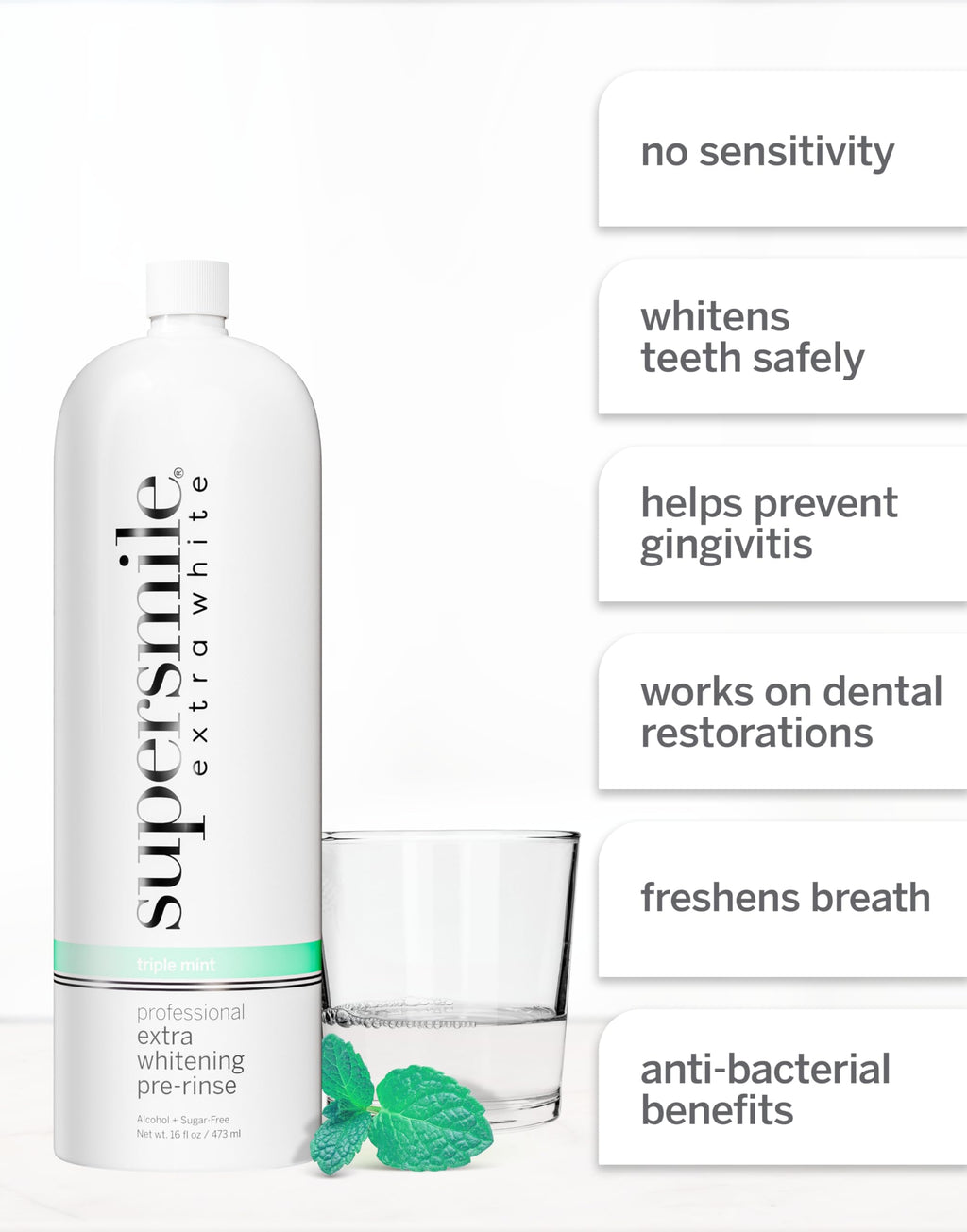 Supersmile Extra Whitening Pre-Rinse – Clinically Formulated Pre-Brush Mouthwash, 16 Fl. Oz (1-Bottle)