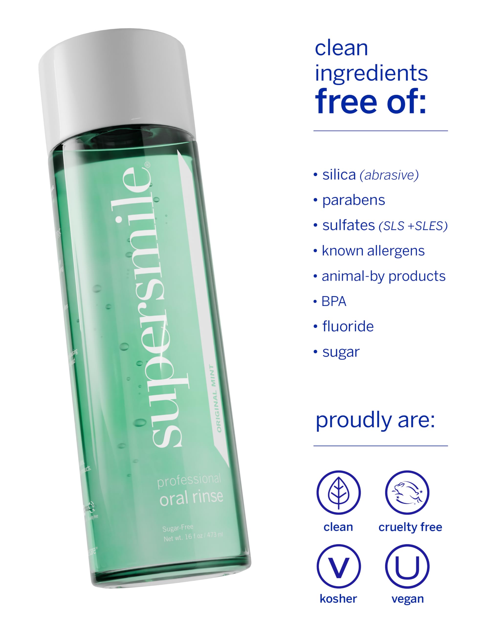 Supersmile Oral Rinse Mouthwash – Mint Flavor, Sugar Free, Alcohol-Free – 16 fl oz per Bottle (Pack of 2)