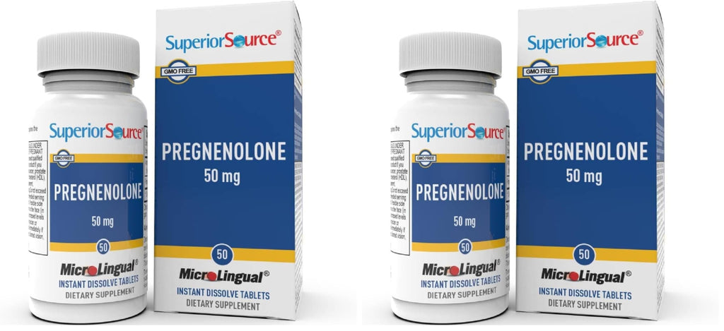 Superior Source Pregnenolone 50 mg – Instant Dissolve Tablets for Brain Health & Hormone Support (Pack of 2)