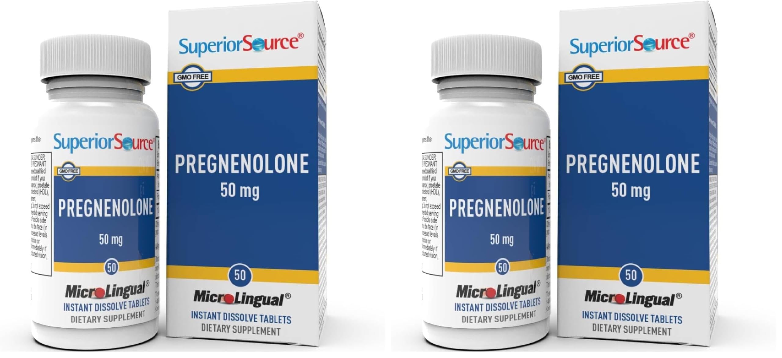 Superior Source Pregnenolone 50 mg – Instant Dissolve Tablets for Brain Health & Hormone Support (Pack of 2)