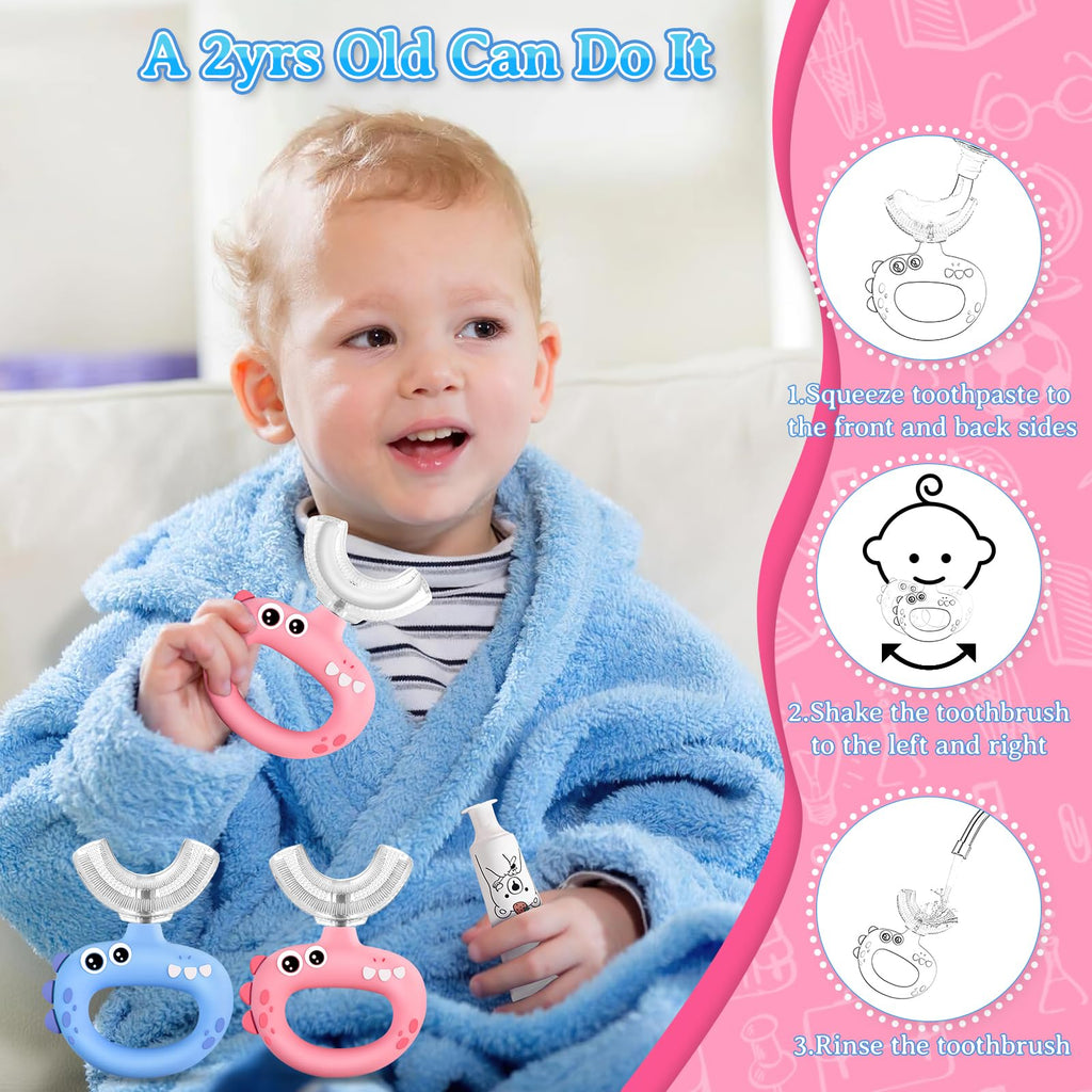 SUPERZZKKE U-Shaped Toddler Toothbrush – 360° Cleaning for Ages 1-4 (2-Pack) | Food-Grade Silicone