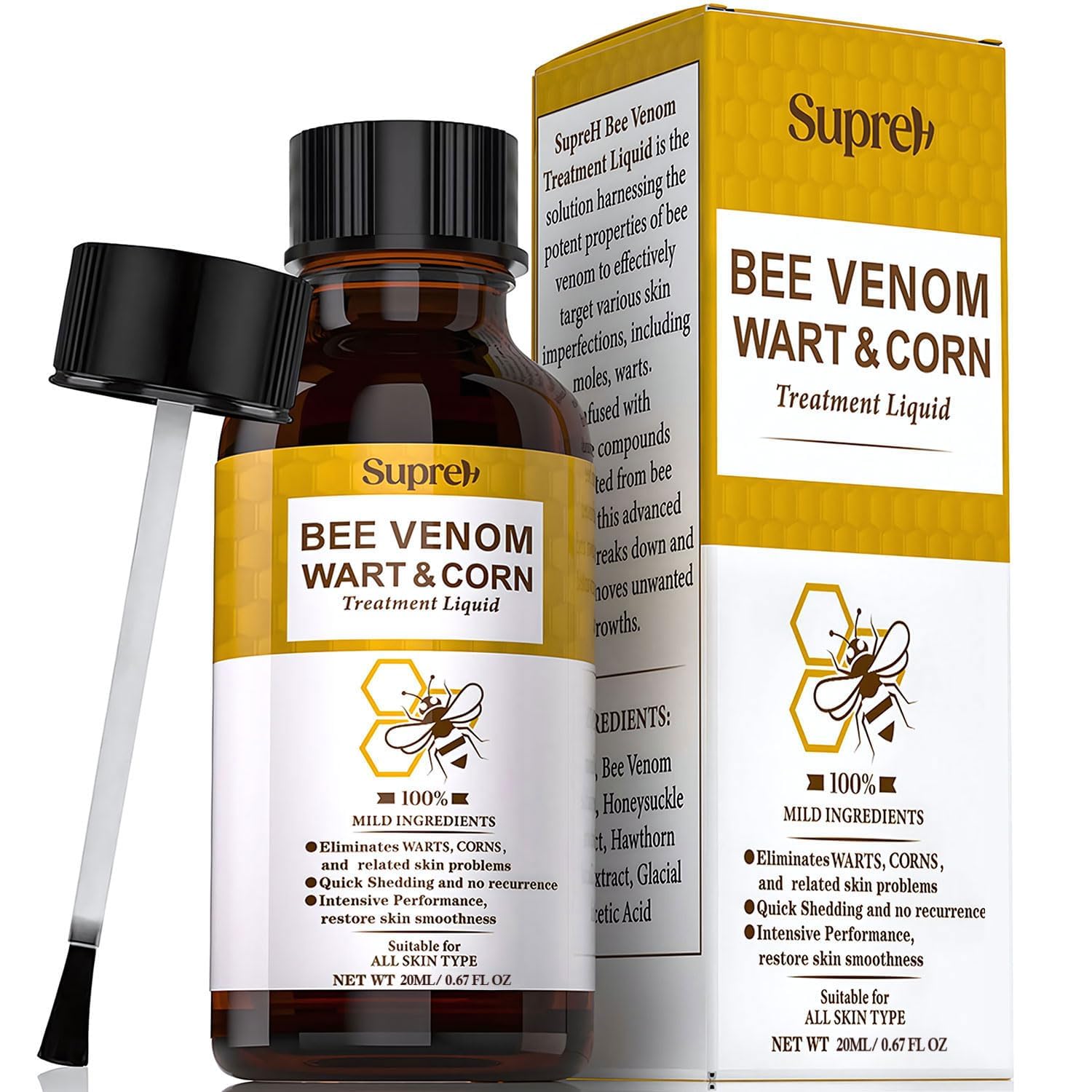 SupreH Fast-Acting Bee Venom Wart Remover – Freeze Off for Plantar & Genital Warts, 18 ml