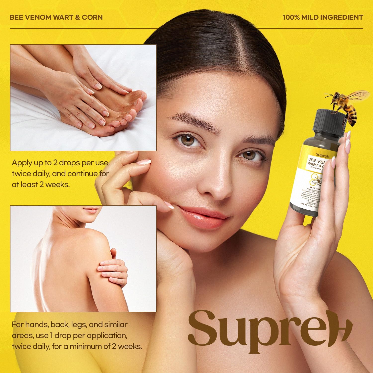 SupreH Fast-Acting Bee Venom Wart Remover – Freeze Off for Plantar & Genital Warts, 18 ml