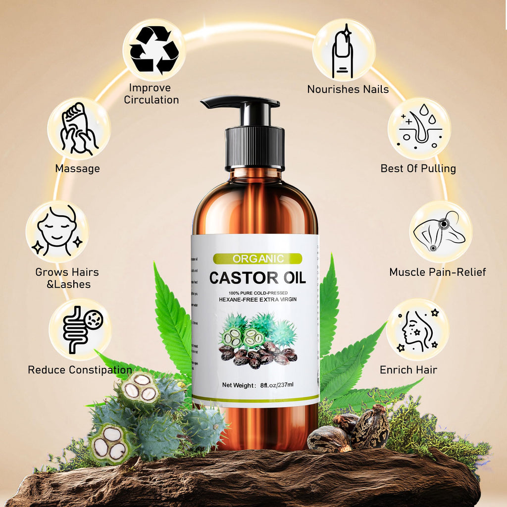 Suquuee Castor Oil Pack – 60 Patches + 8oz Organic Oil