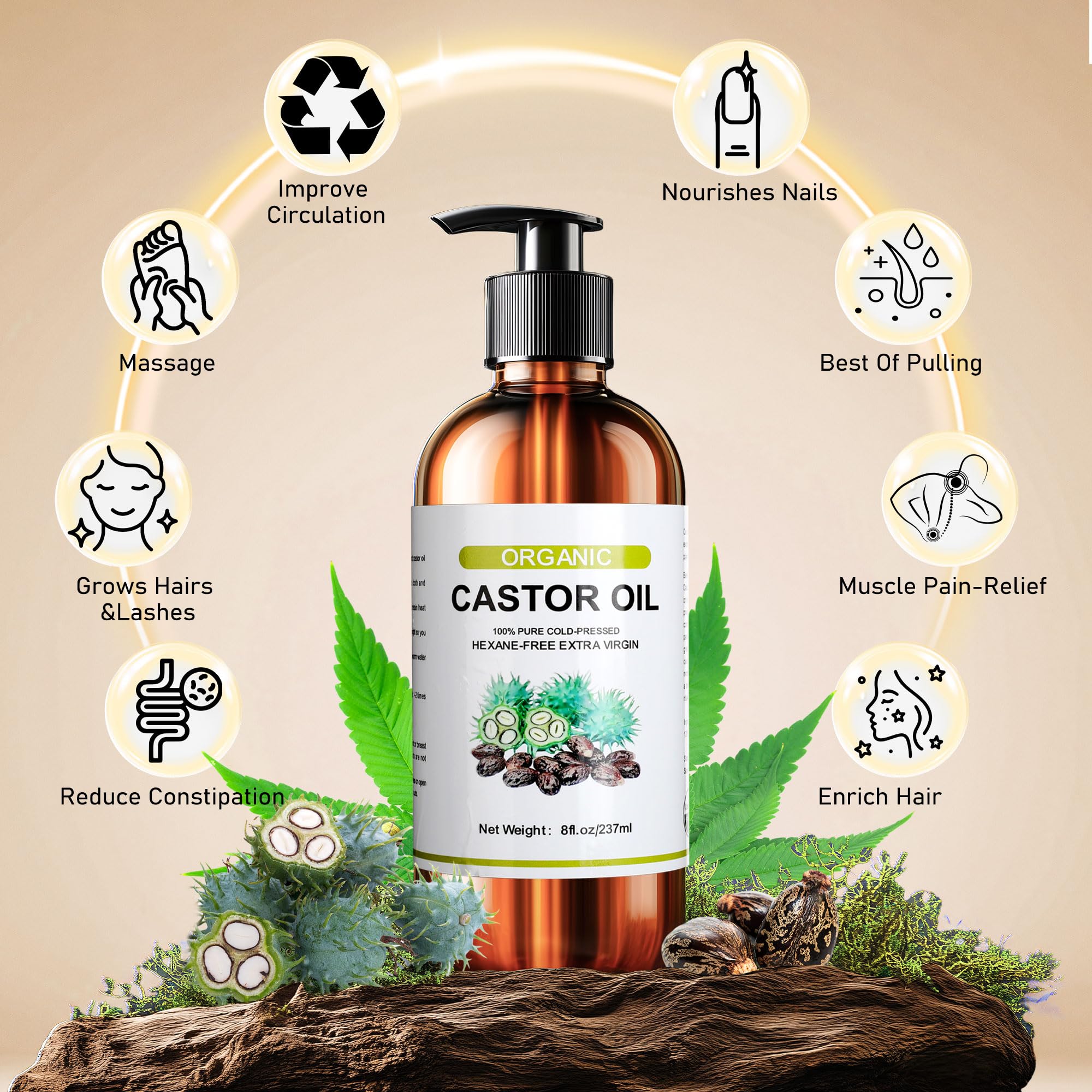 Suquuee Castor Oil Pack Set – 98 Patches + 8oz Organic Cold-Pressed Oil for Belly Button, Abdomen & Full Body
