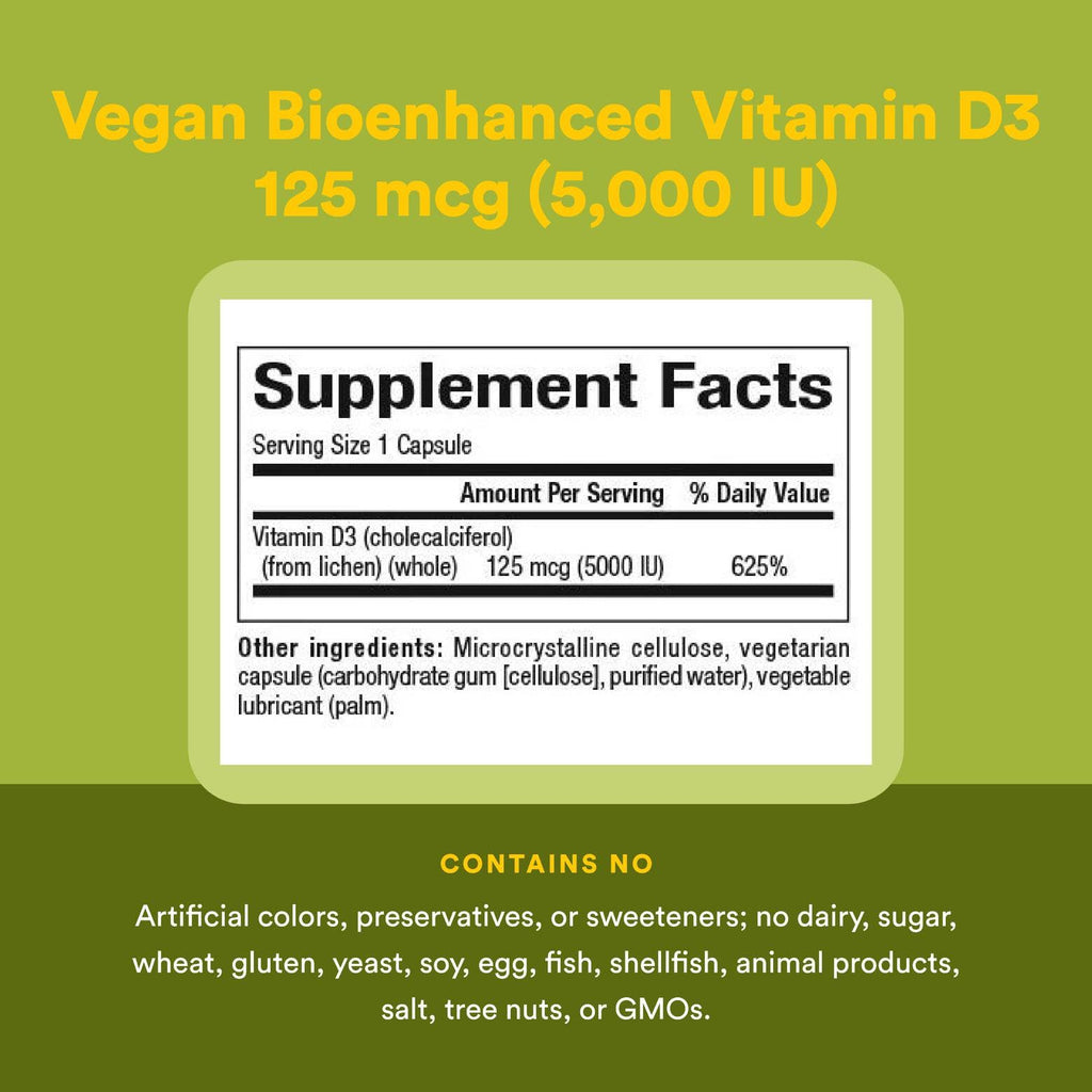 Natural Factors Whole Earth & Sea Vitamin D3 5,000 IU (125 mcg) – Vegan Bioenhanced, 60 Capsules