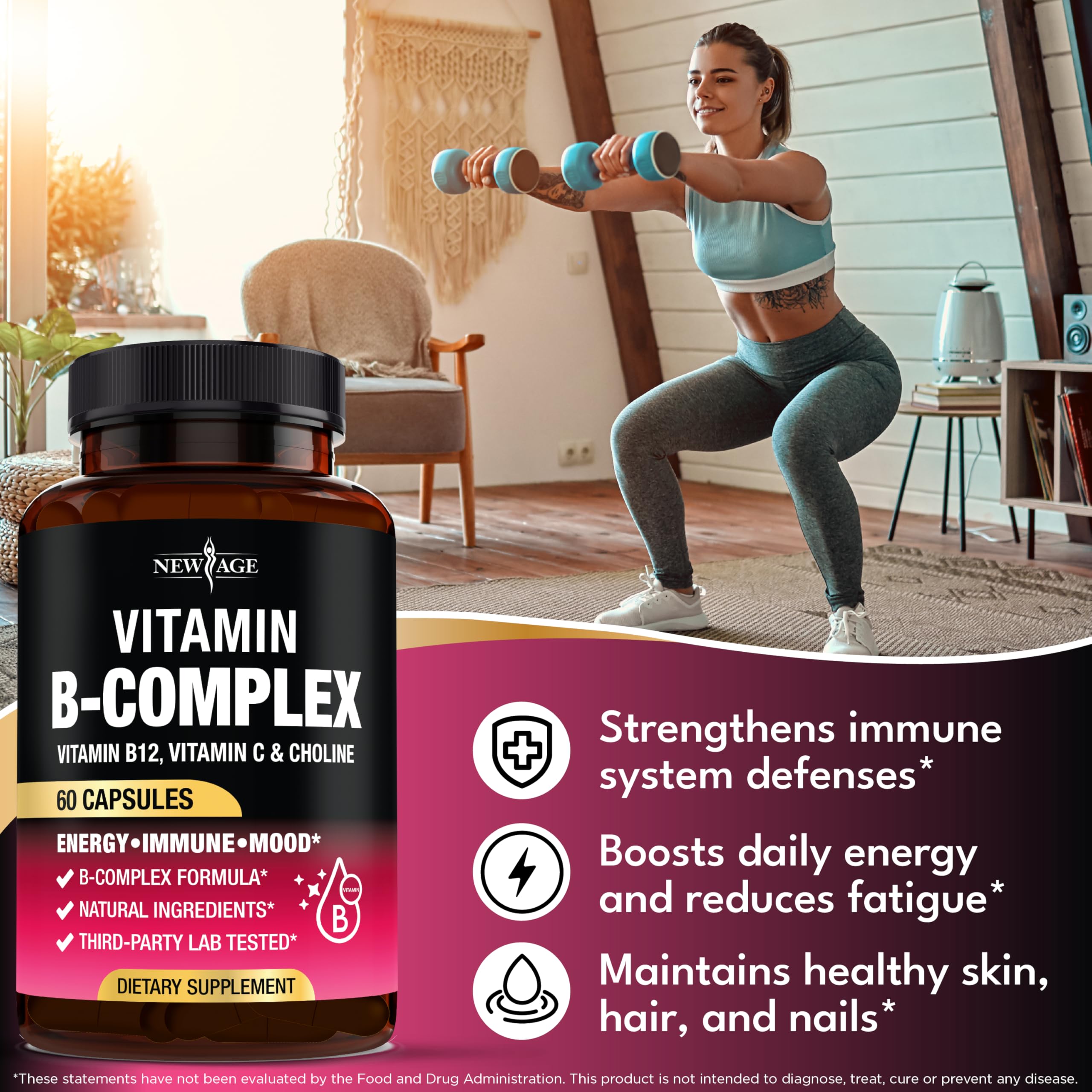 Vitamin B Complex for Men & Women – Made in USA – 120 Vegan Capsules