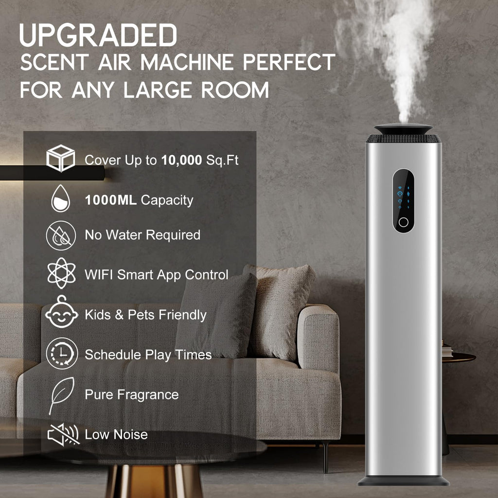 1000ML Tower Hotel Scent Diffuser with WiFi App Control – Large Space Diffuser for 10,000 Sq Ft | Silver