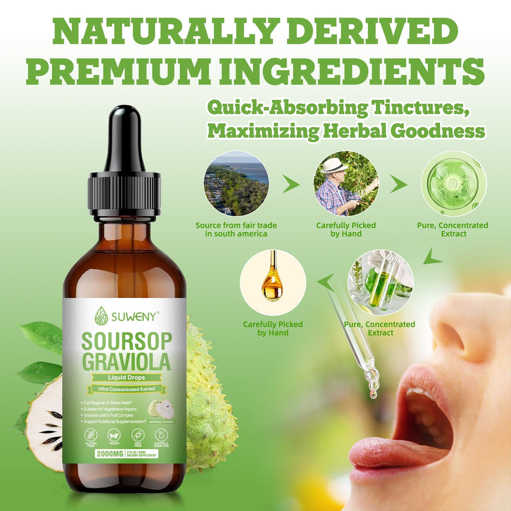 SUWENY Organic Soursop Graviola Drops 2000mg | Immune Support & Antioxidants