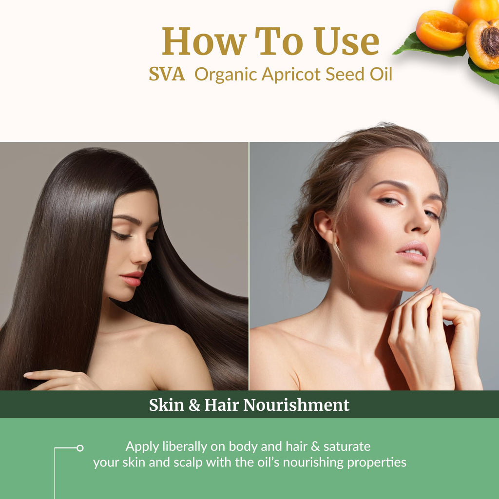 SVA Apricot Seed Oil Organic – 4 oz Cold-Pressed Carrier Oil for Face & Hair