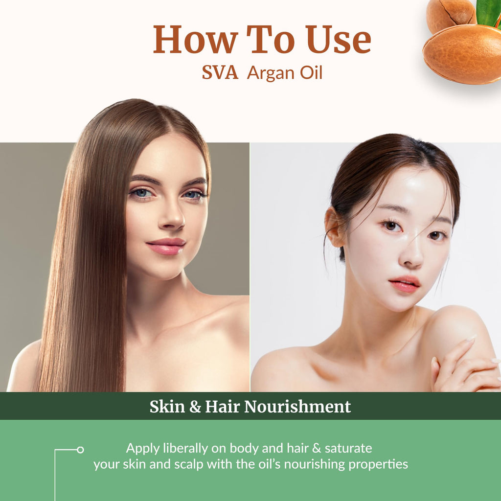 SVA Argan Oil Organic - 4 Fl Oz | Cold-Pressed 100% Natural Carrier Oil for Face, Skin & Hair