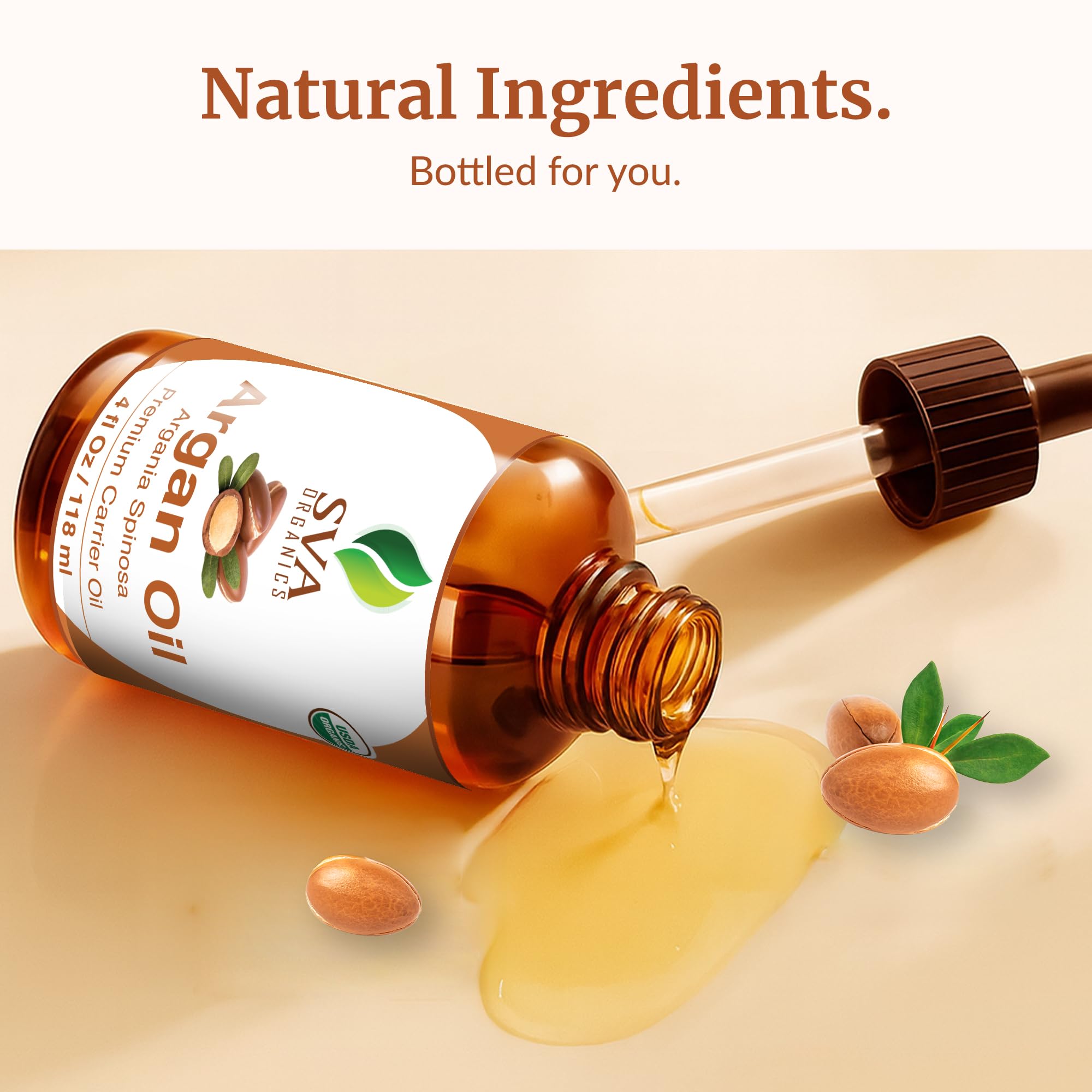 SVA Argan Oil Organic - 4 Fl Oz | Cold-Pressed 100% Natural Carrier Oil for Face, Skin & Hair