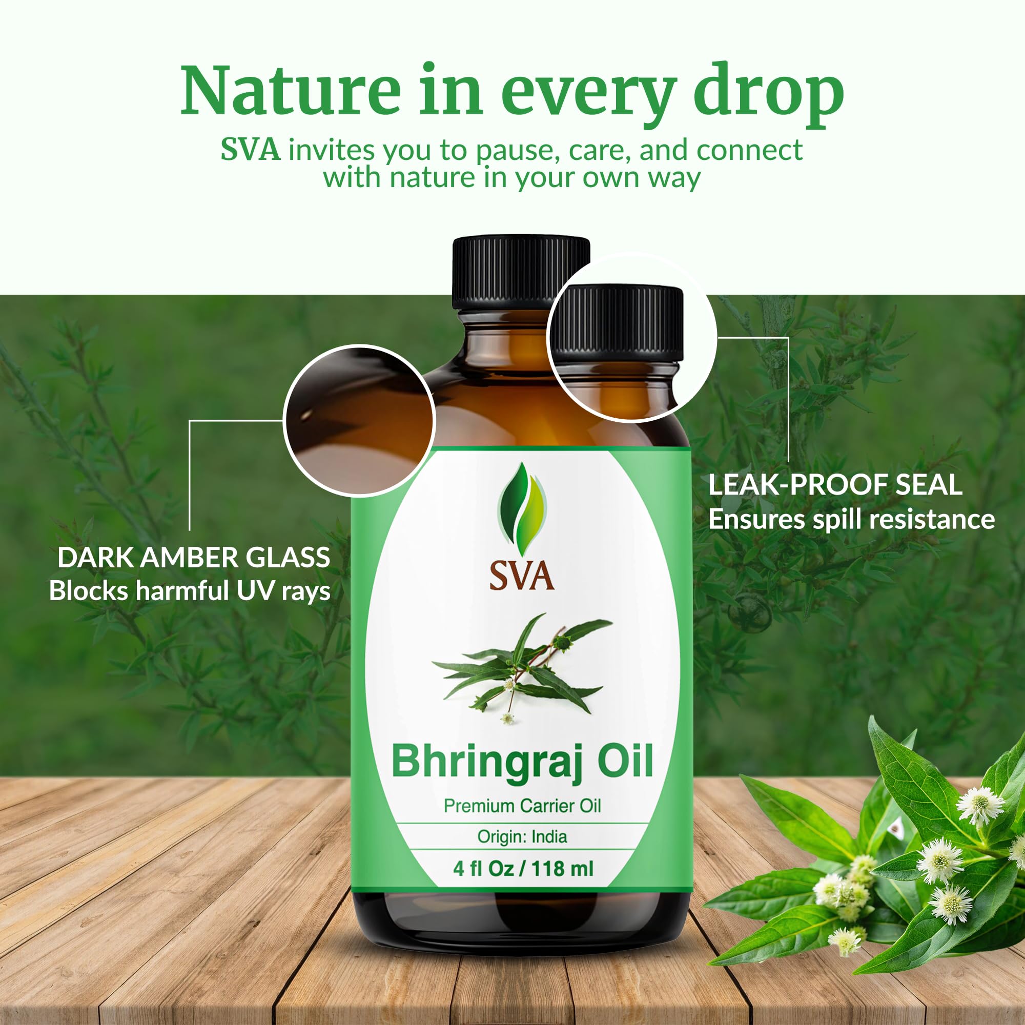 SVA Bhringraj Premium Carrier Oil - 4oz (118ml) with Dropper | Hair Oiling, Scalp Massage & Skin Care