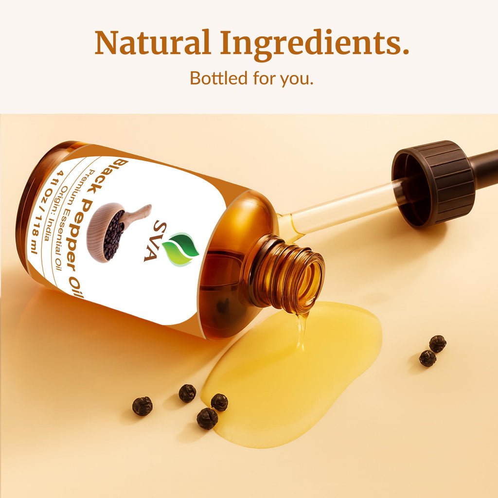 SVA Black Pepper Essential Oil (4 Oz) – 100% Natural, Dropper Included | Diffuser, Skin & Hair Care
