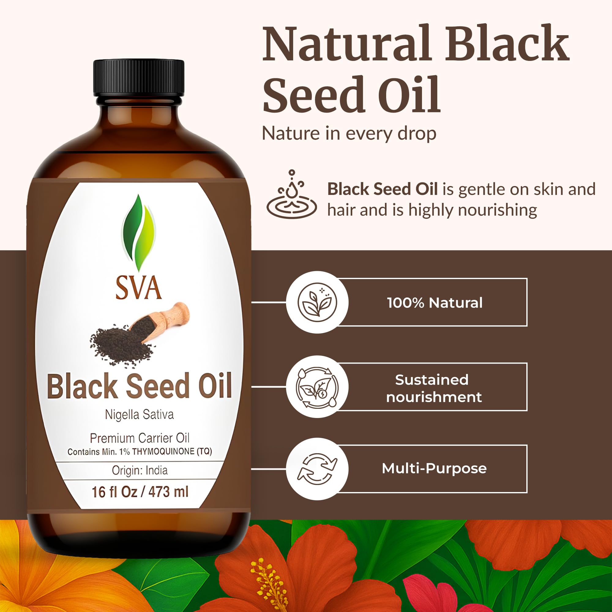 SVA Black Seed Oil 16 oz | Cold-Pressed Nigella Sativa Carrier Oil