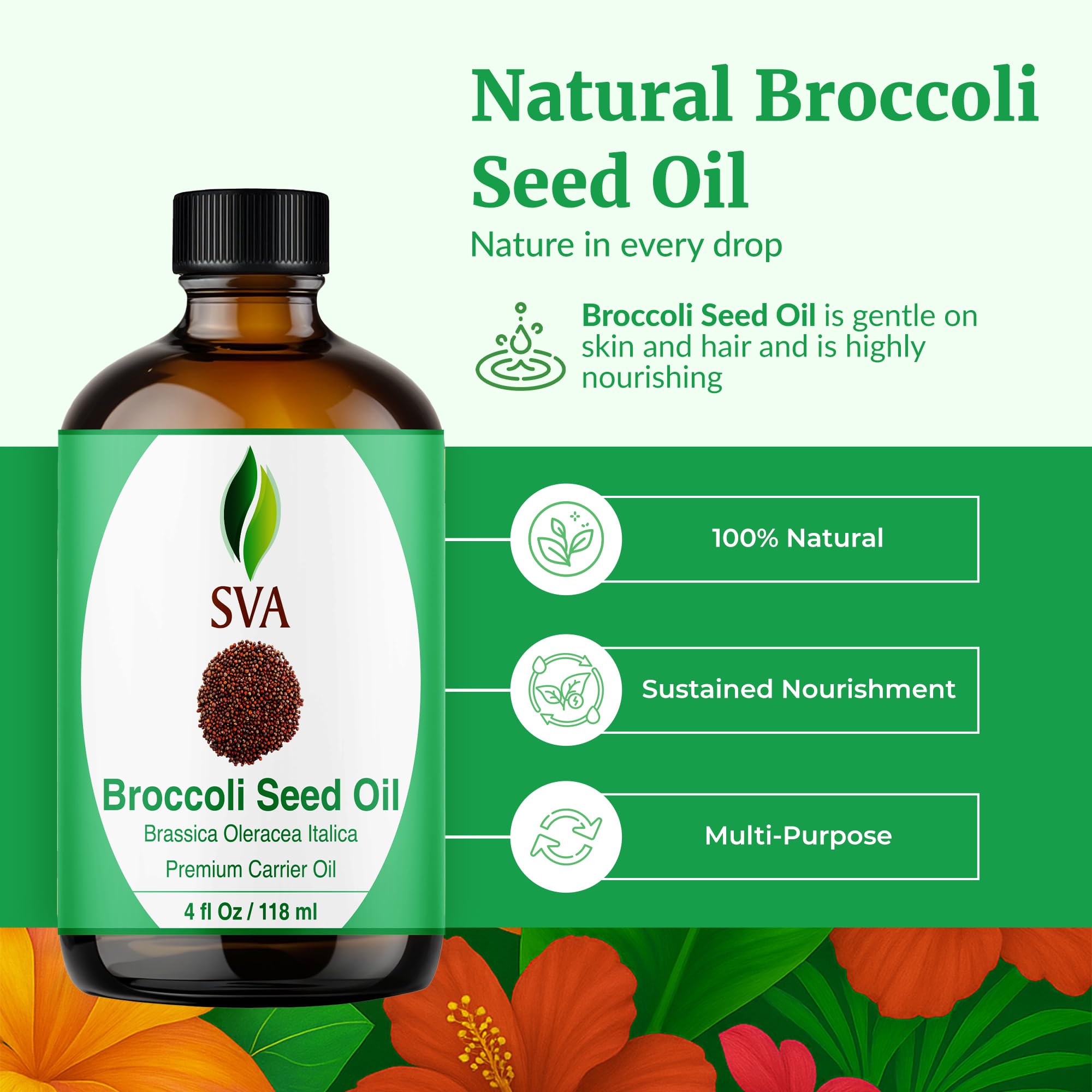 SVA Broccoli Seed Oil 4oz – Cold-Pressed Carrier Oil for Face, Skin & Hair