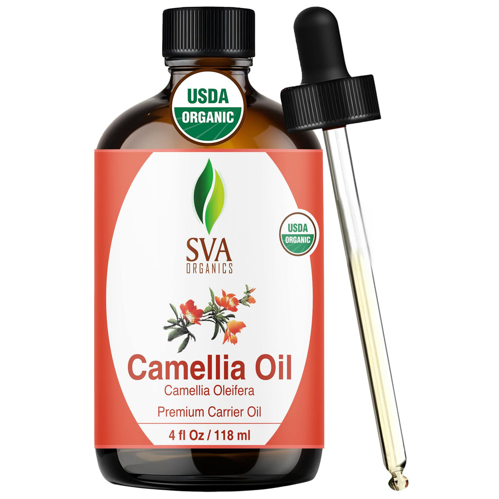 SVA Camellia Seed Oil Organic – Cold-Pressed Carrier Oil, 4 Fl Oz with Dropper
