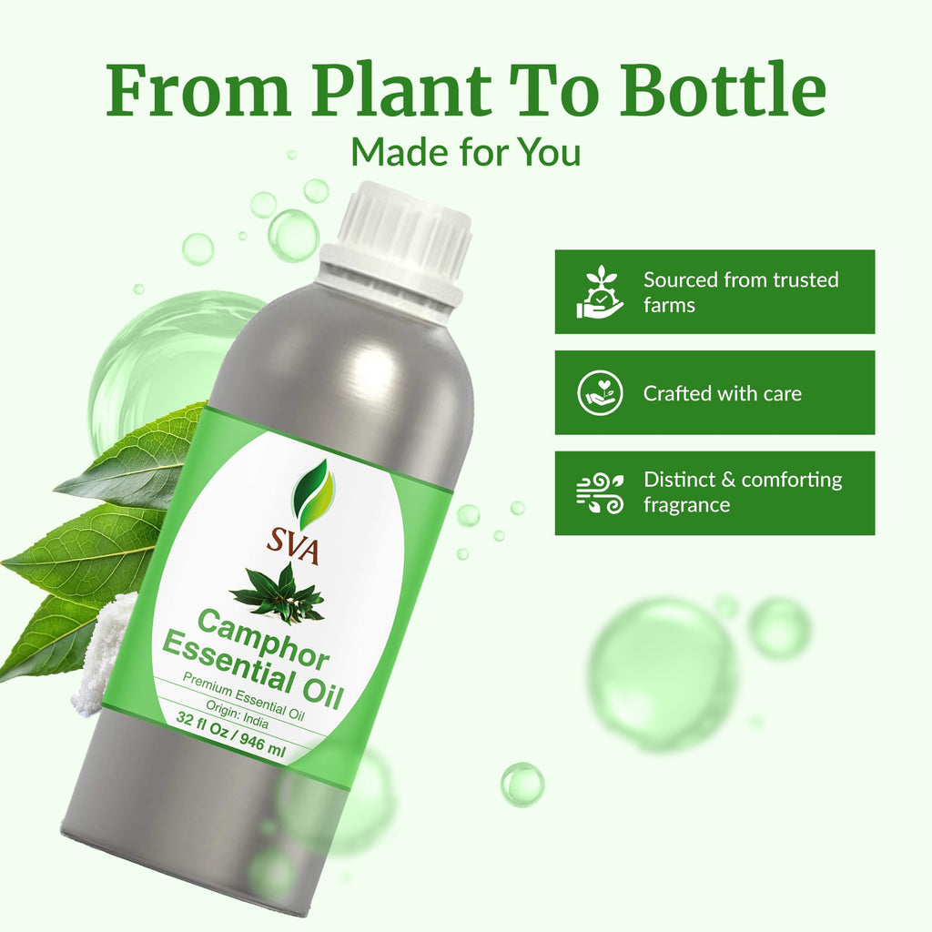 SVA Camphor Essential Oil 32oz – 100% Natural for Diffuser & Skin Care