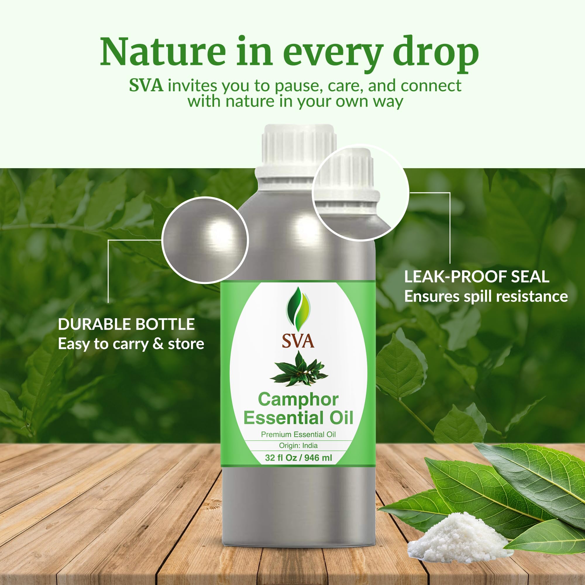 SVA Camphor Essential Oil 32oz – 100% Natural for Diffuser & Skin Care