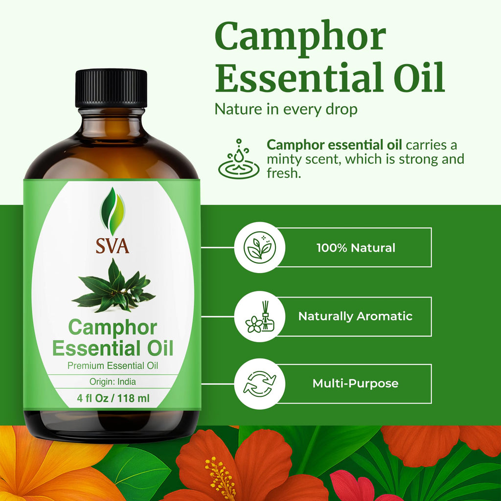 SVA Camphor Essential Oil – 4 Oz – 100% Natural for Diffuser, Hair & Skin