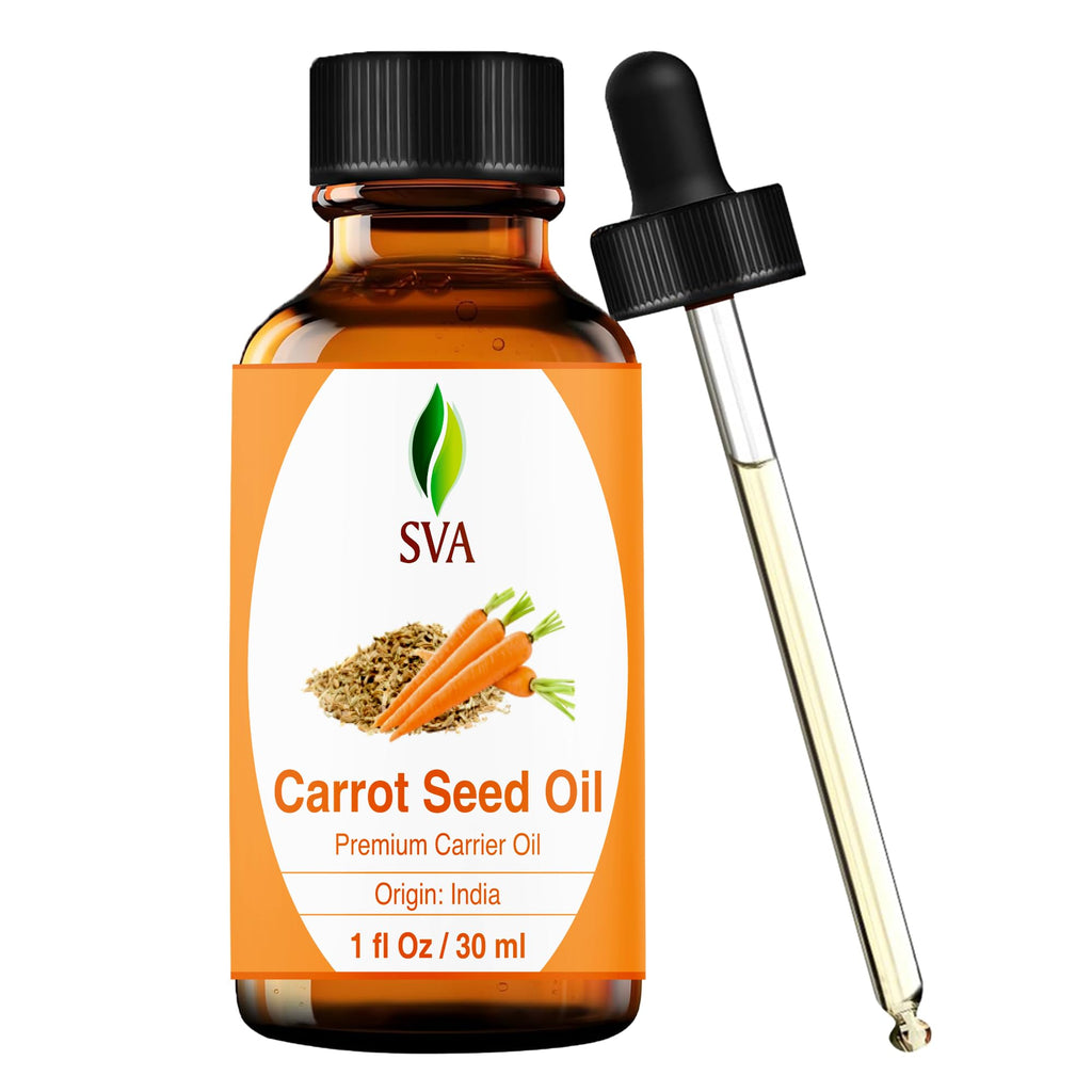 SVA Carrot Seed Oil - 1 Fl Oz – 100% Natural Cold Pressed Carrot Oil - for Face, Skin Care, Hair Care, Scalp Massage & Body Massage – Carrier Oil with Dropper