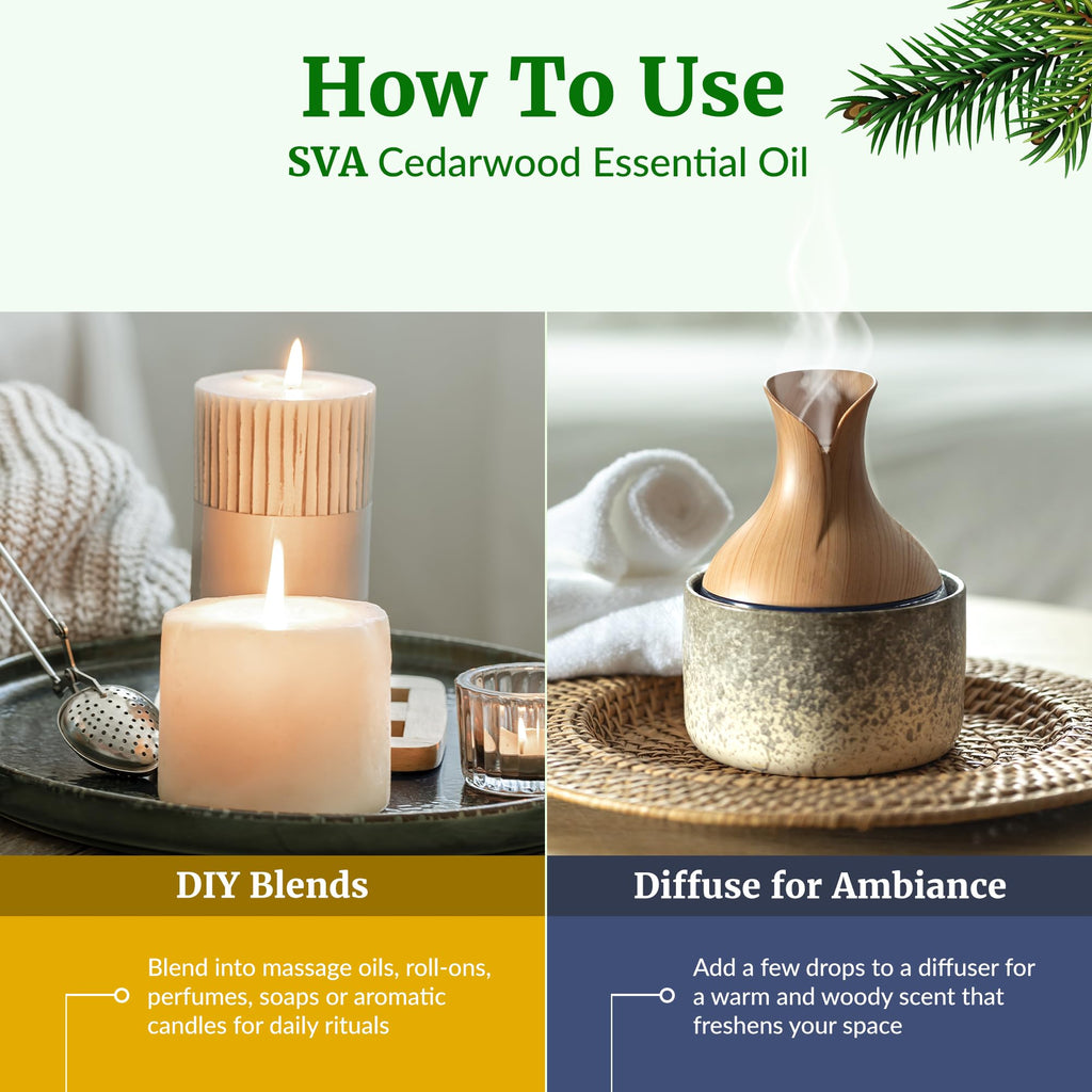 SVA Cedarwood Essential Oil 4 Oz – 100% Natural Cedarwood Juniperus Mexicana for Diffuser, Skin, Hair & Aromatherapy