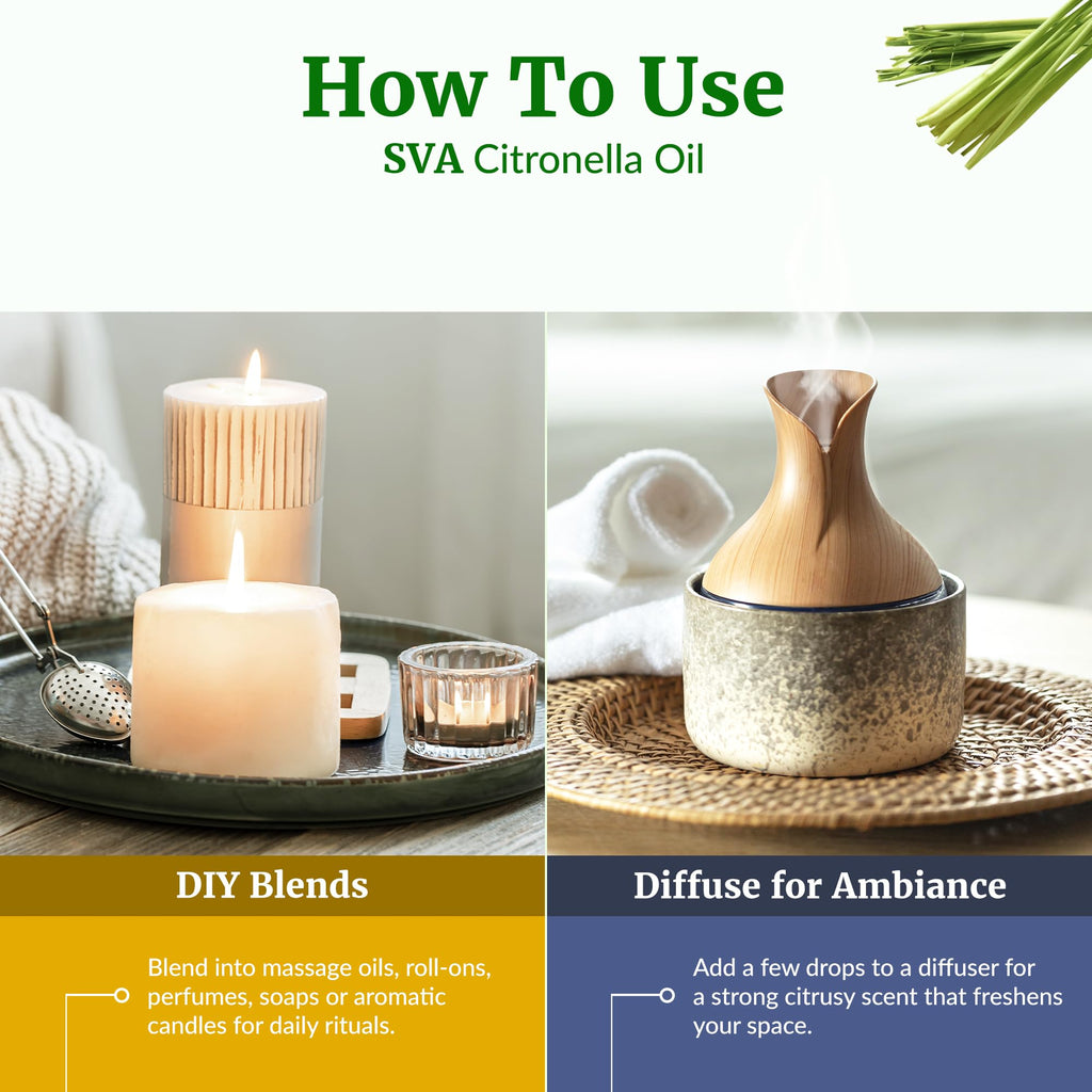 SVA Citronella Essential Oil 4oz | 100% Natural for Diffuser, Hair & Skin Care