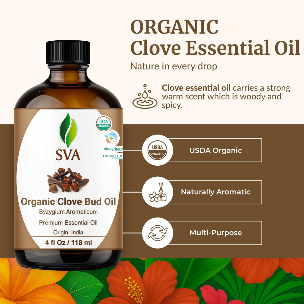 SVA Clove Essential Oil Organic – 4 oz | 100% Natural Clove Bud Oil
