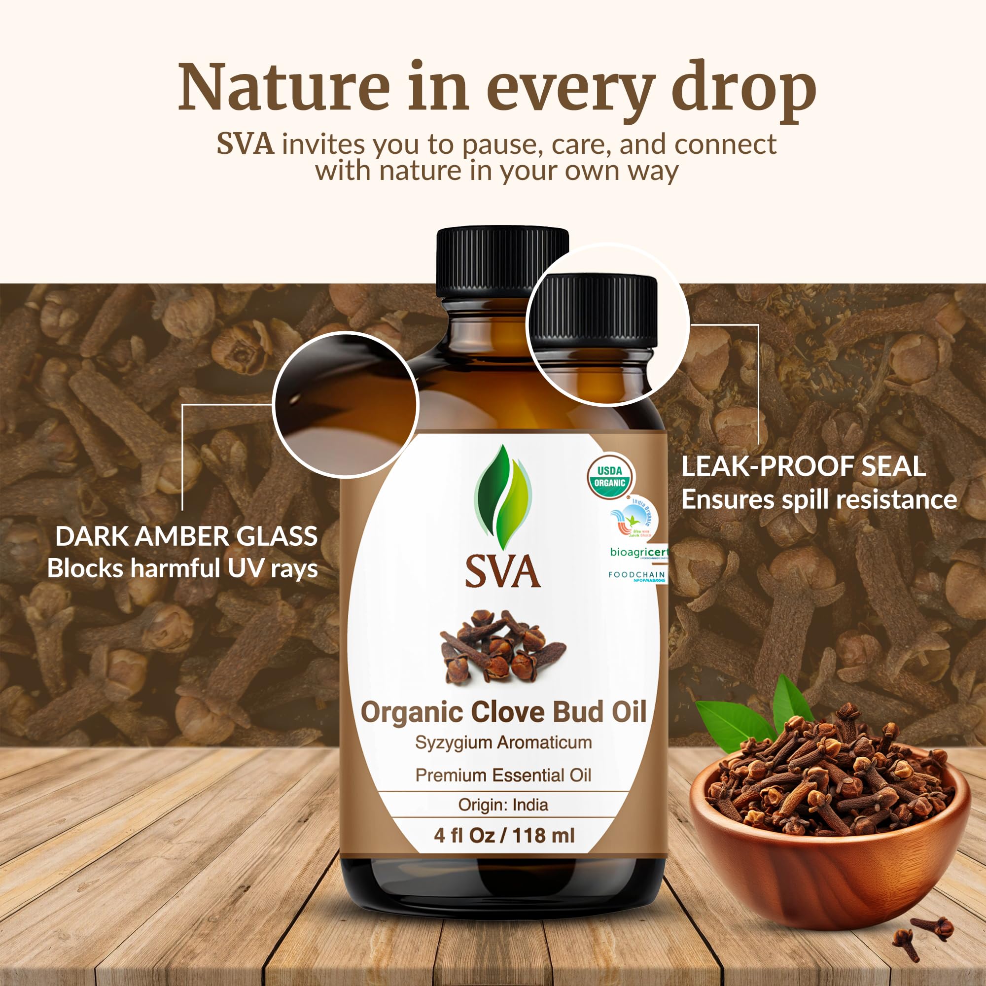 SVA Clove Essential Oil Organic – 4 oz | 100% Natural Clove Bud Oil