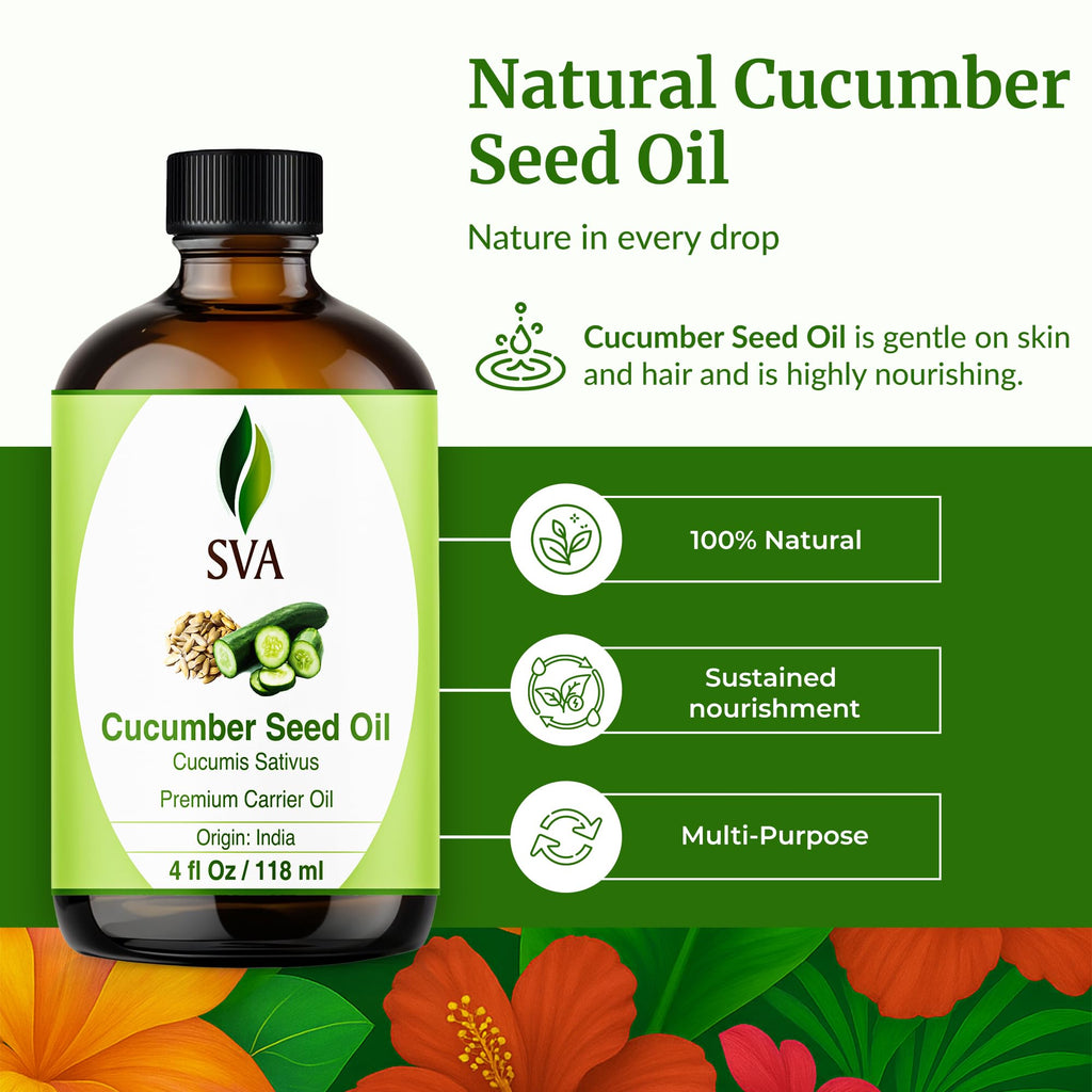 SVA Cucumber Seed Oil 4oz – 100% Natural Cold-Pressed Carrier Oil with Dropper