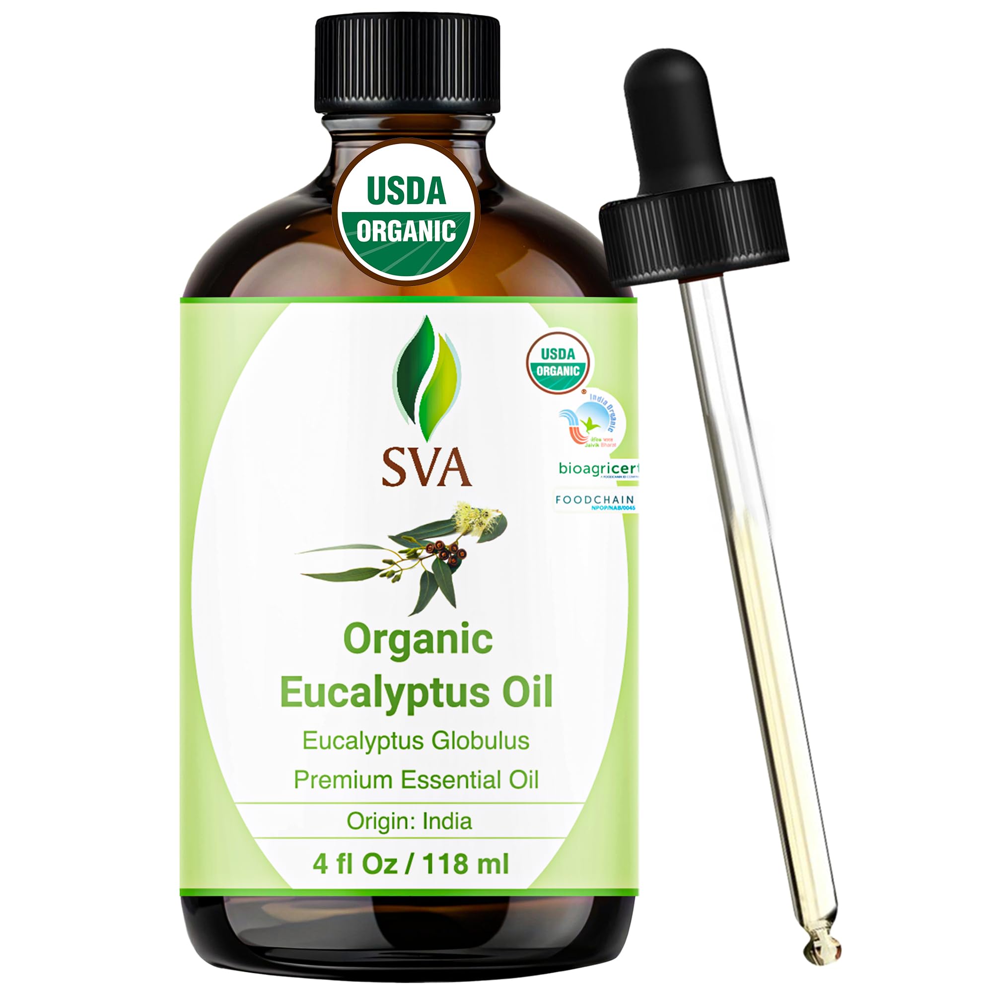 SVA Eucalyptus Essential Oil Organic – 4 oz | 100% Natural | Diffuser & Aromatherapy