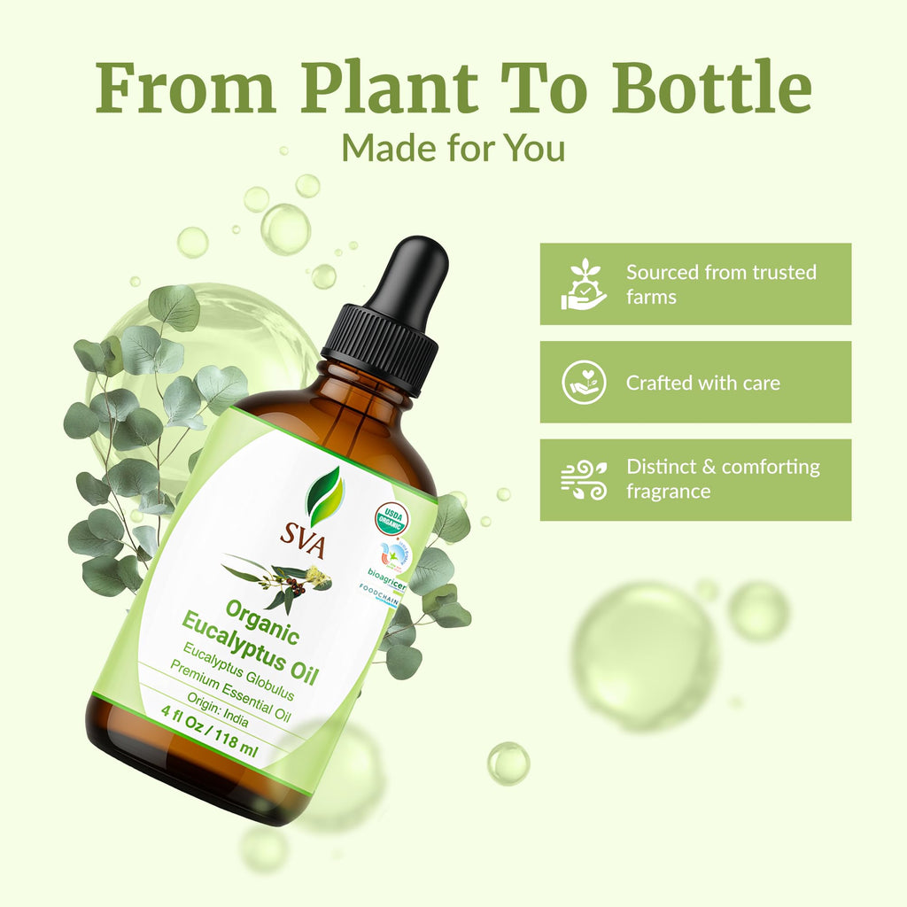 SVA Eucalyptus Essential Oil Organic – 4 oz | 100% Natural | Diffuser & Aromatherapy