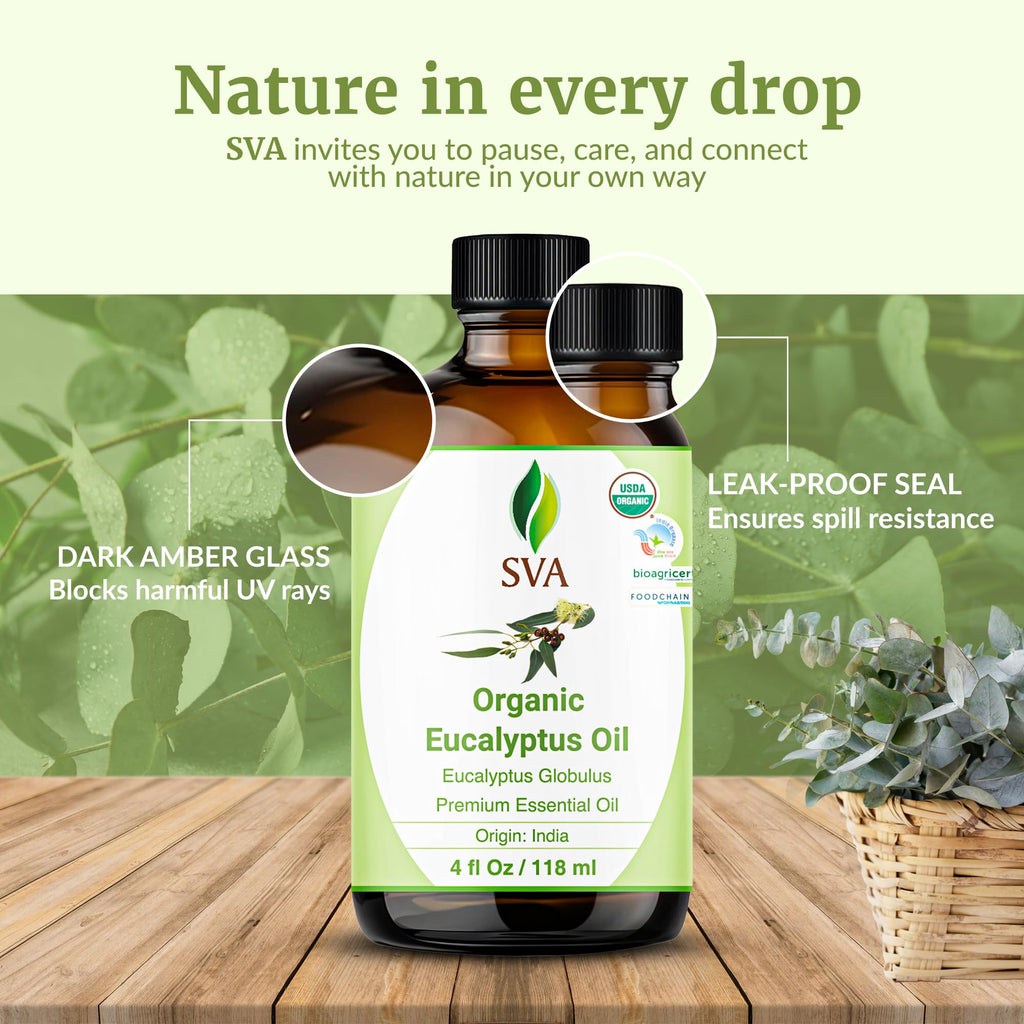 SVA Eucalyptus Essential Oil Organic – 4 oz | 100% Natural | Diffuser & Aromatherapy