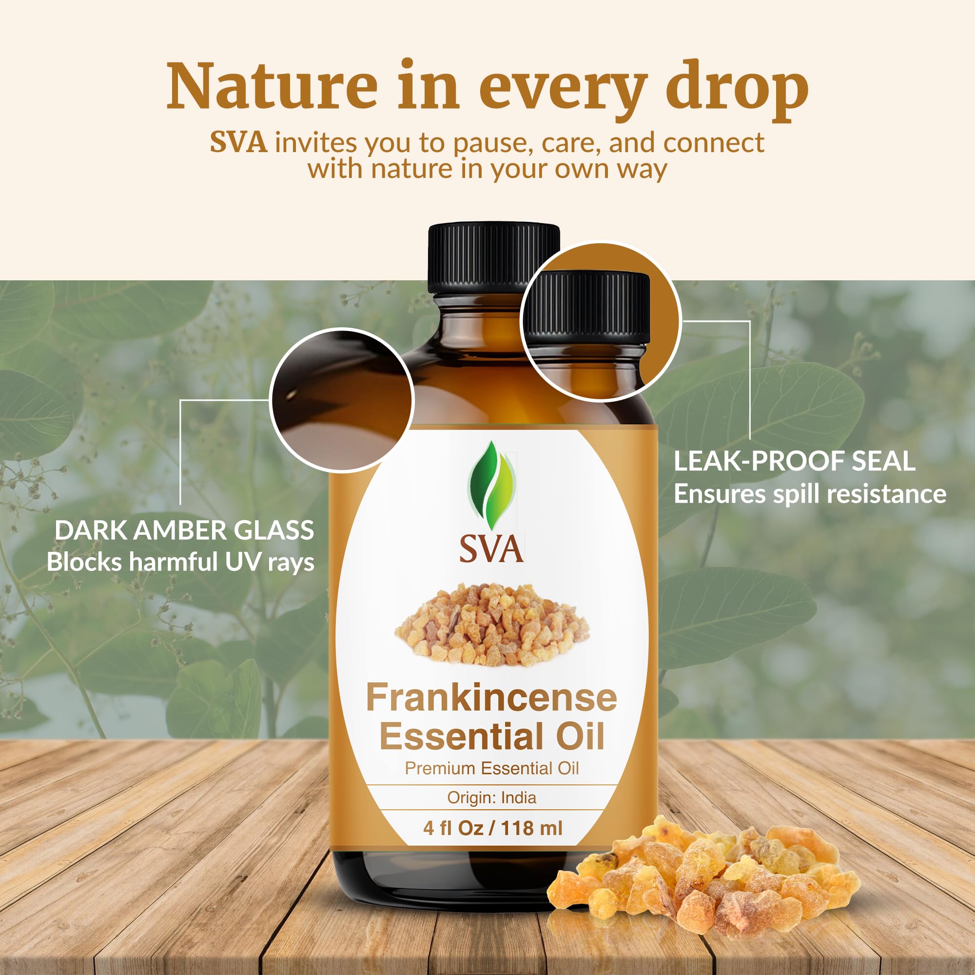 SVA Frankincense Essential Oil – 4 Fl Oz | 100% Natural Boswellia Serrata Oil