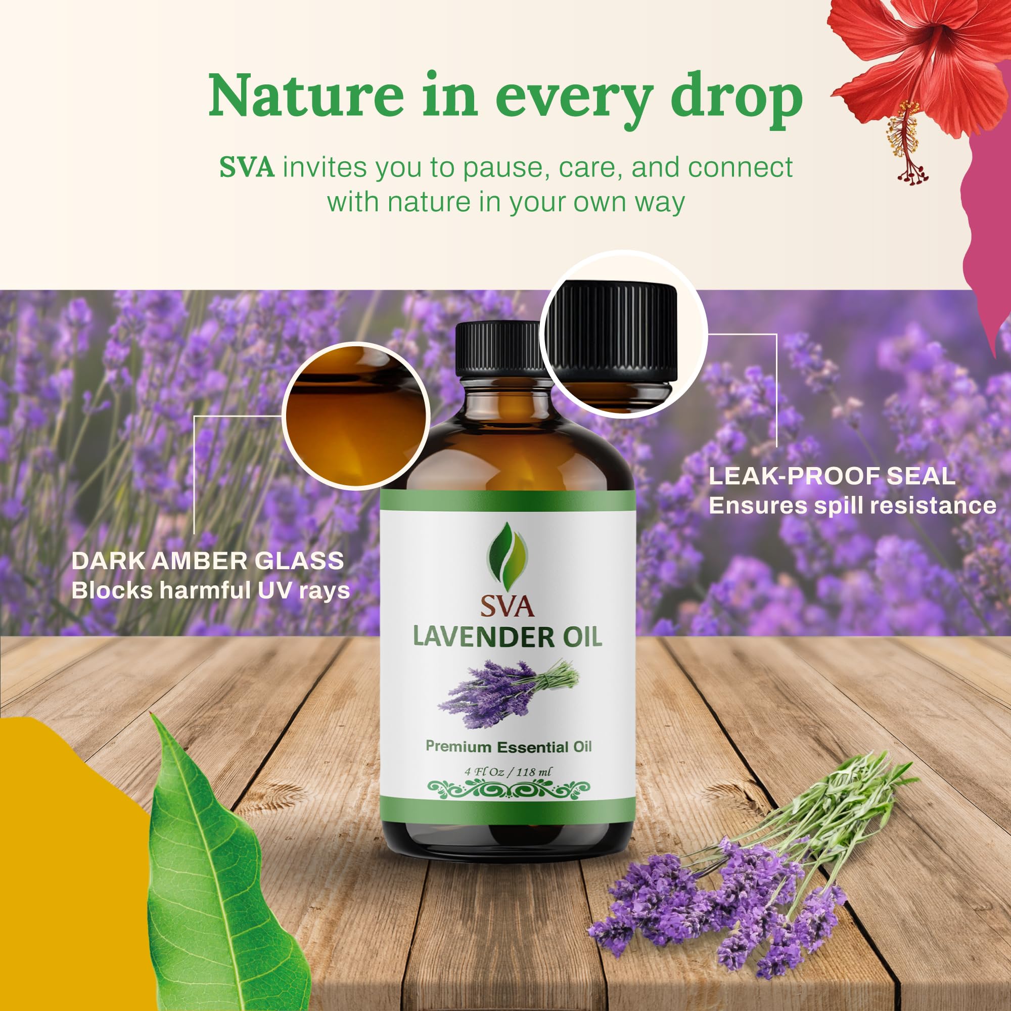 SVA Lavender Essential Oil 4oz - 100% Natural | Diffuser & Aromatherapy