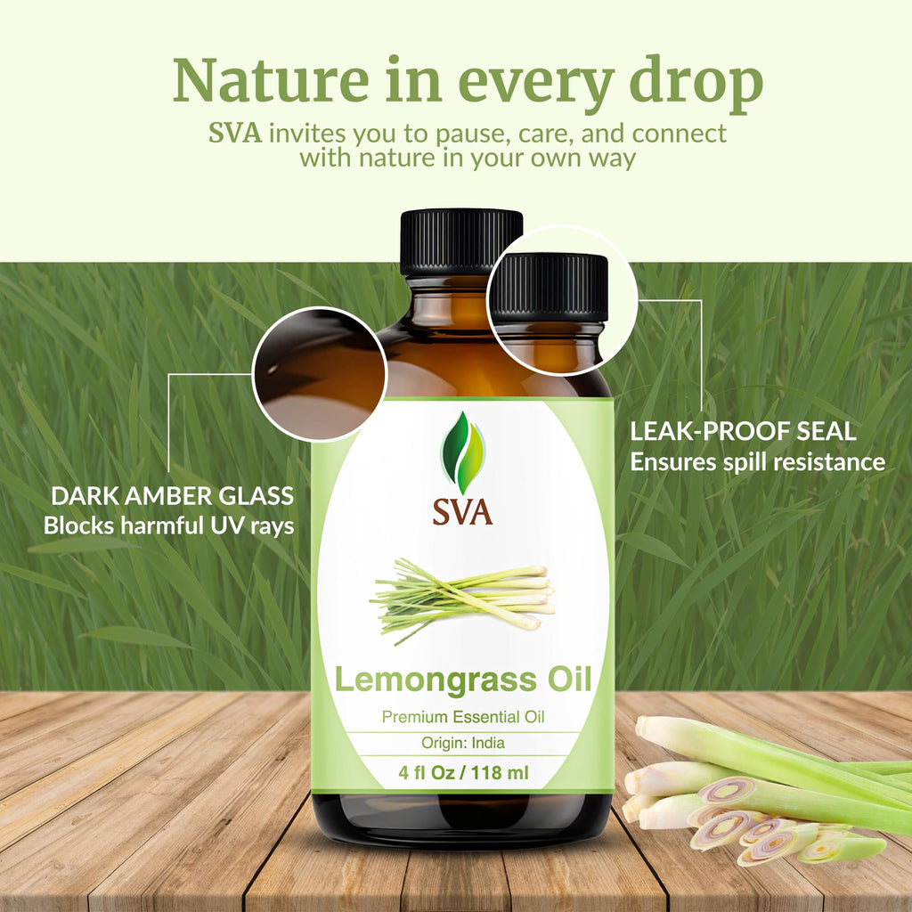 SVA Lemongrass Essential Oil 4 Oz – 100% Natural, Dropper