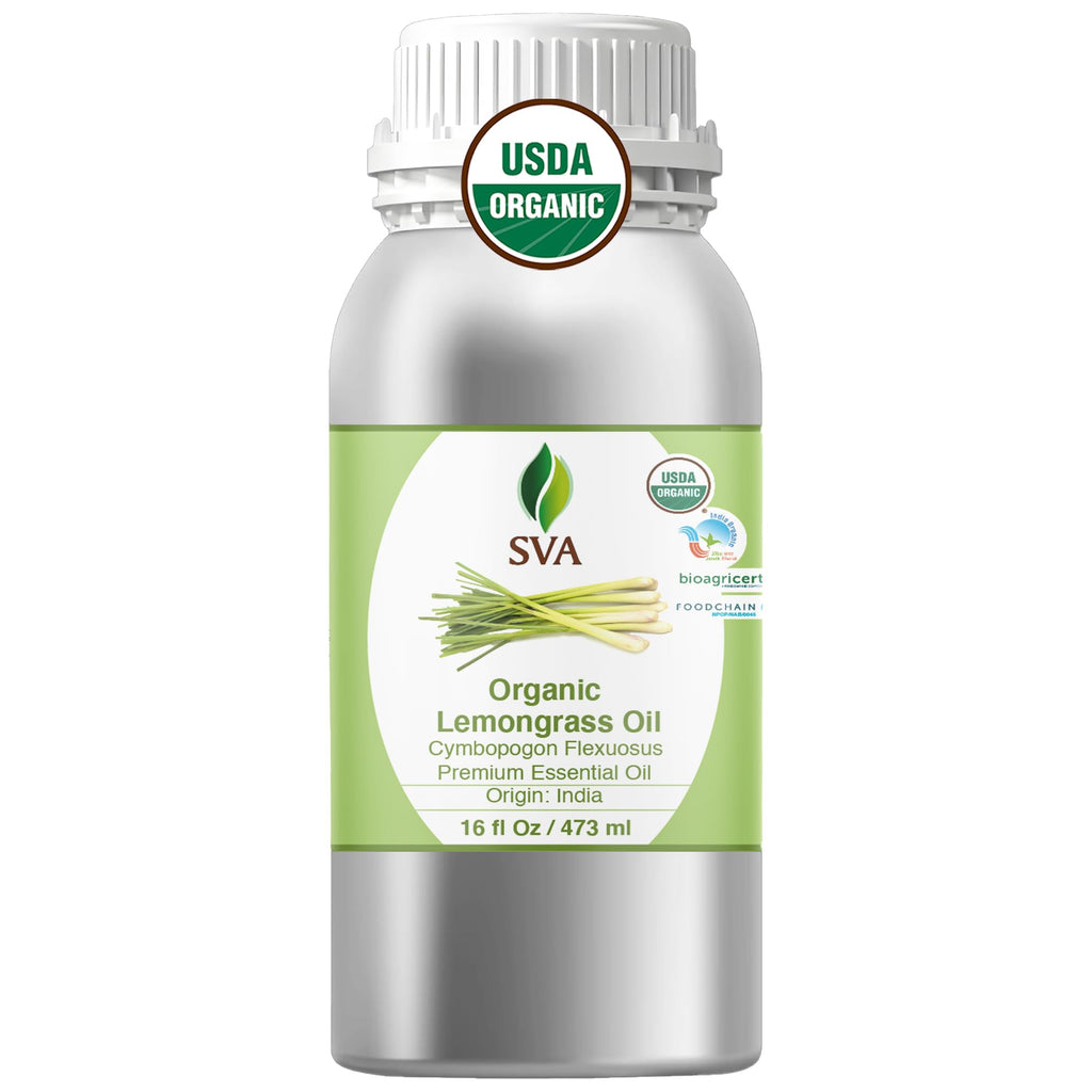 SVA Lemongrass Essential Oil Organic – 16oz | 100% Natural Lemongrass Oil for Hair, Skin, Diffuser