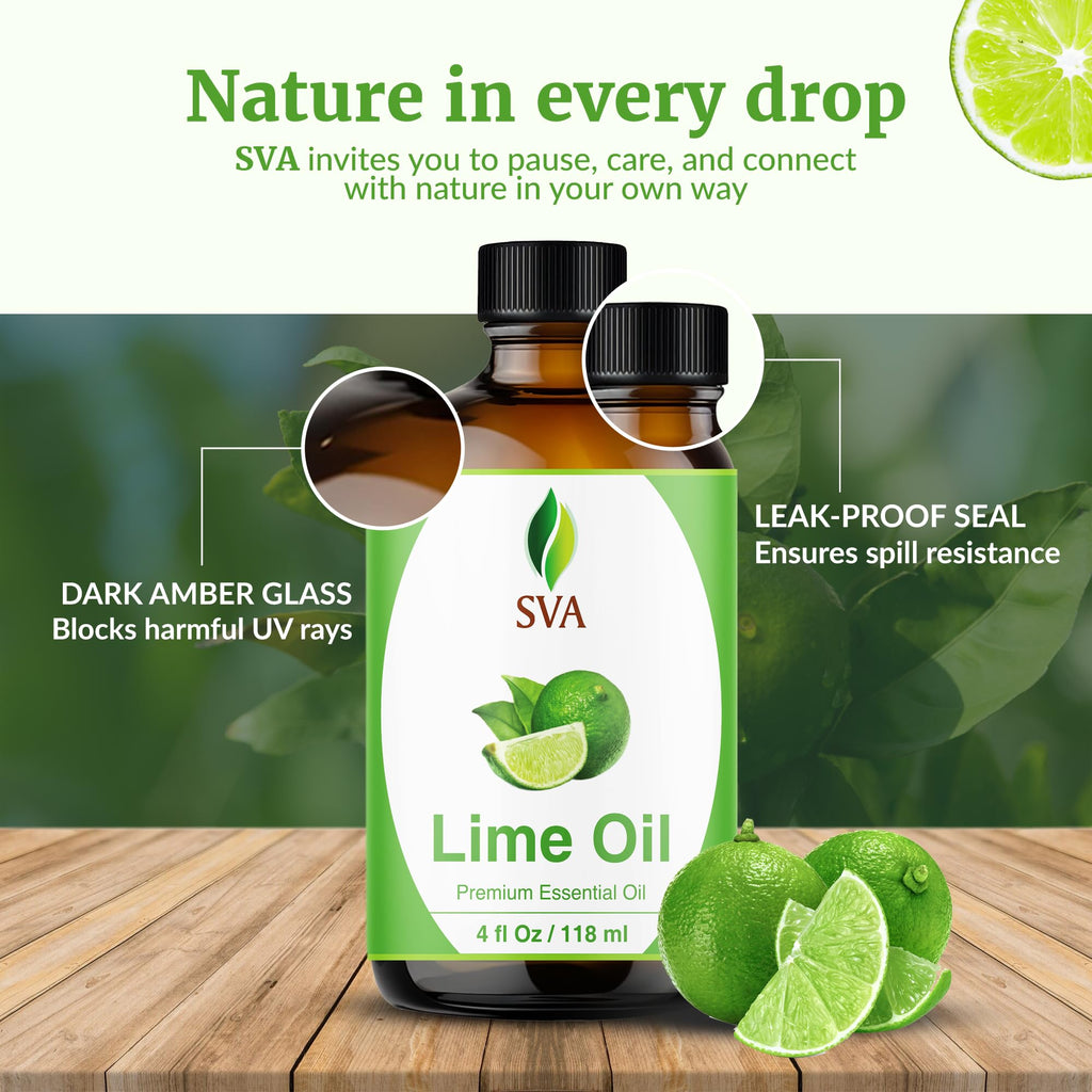 SVA Lime Essential Oil – 4 Oz, 100% Natural with Dropper | Diffuser, Skin & Hair Care