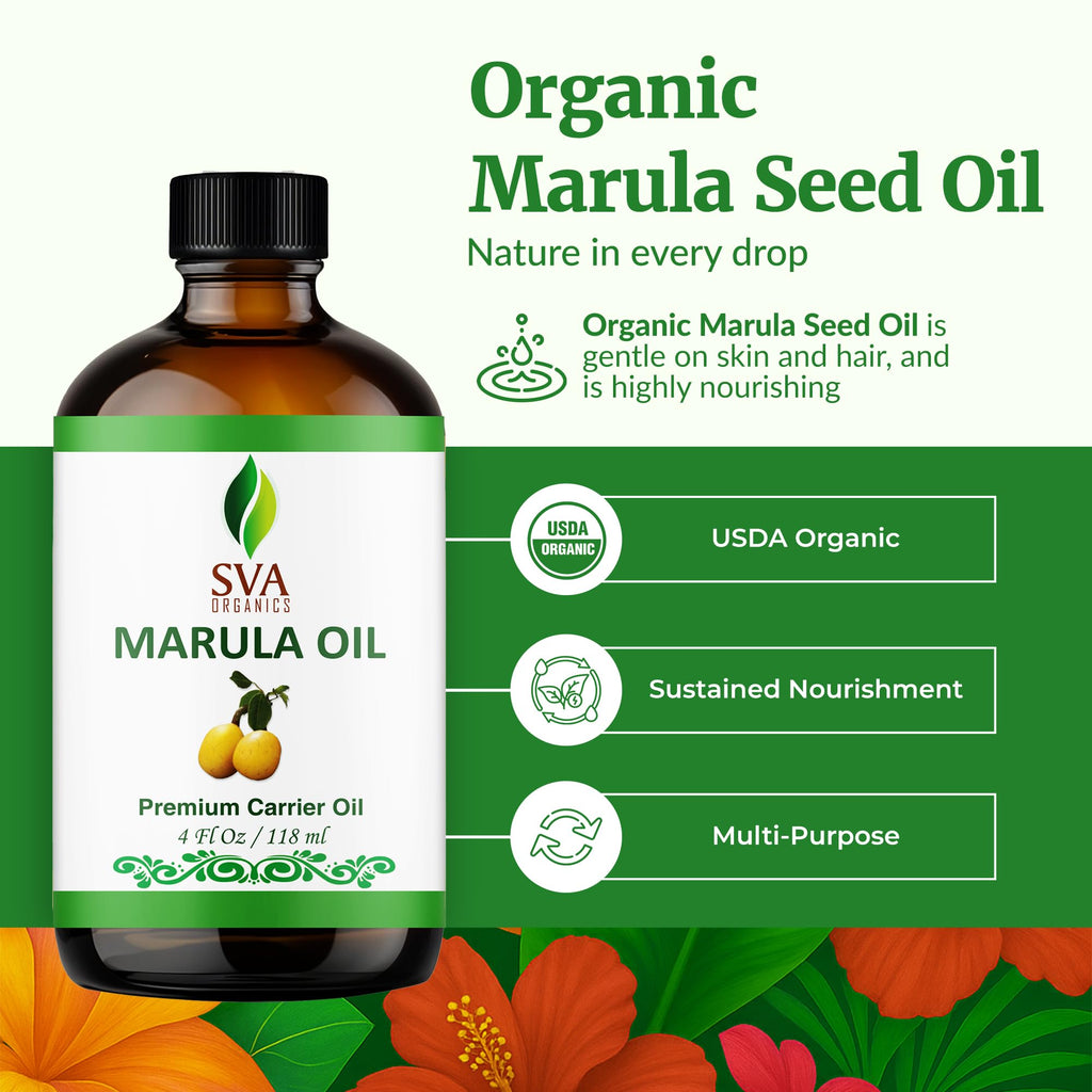 SVA Organic Marula Seed Oil – 4 Fl Oz | Cold-Pressed Virgin Marula Oil for Face, Skin & Hair